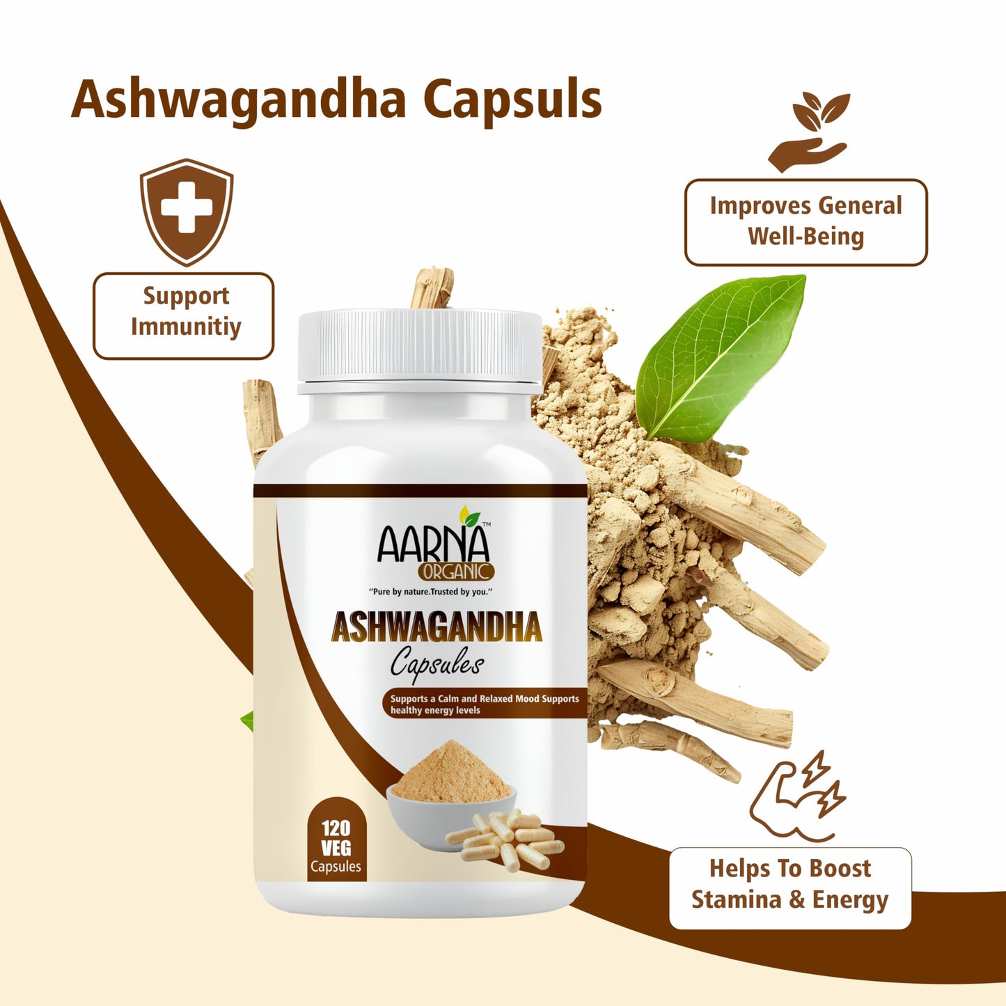 AARNA ORGANIC Ashwagandha 900 mg per Serving Capsules, 120