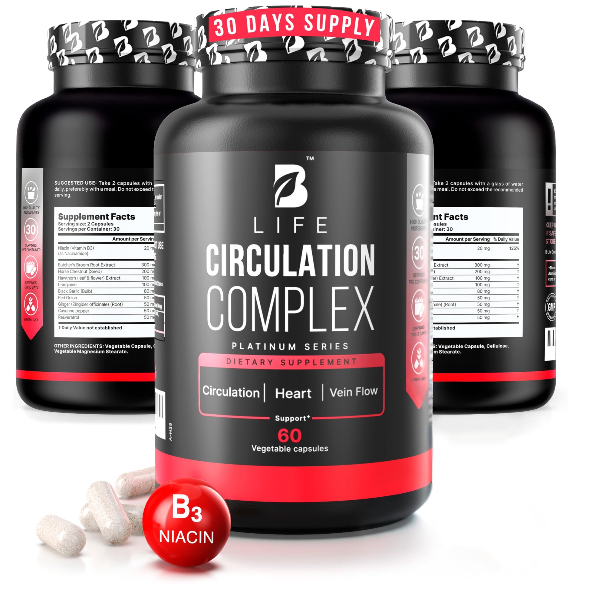 B Life Company Circulation Support for Vein & Artery Health, 60 Capsules
