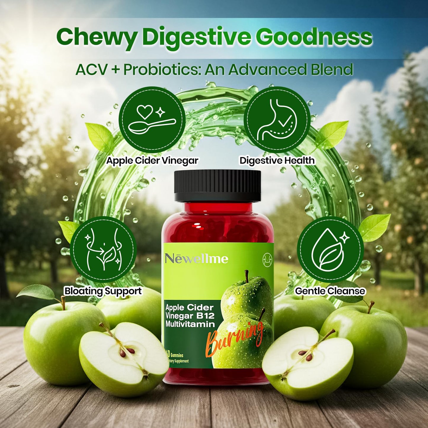 Montue Apple Cider Vinegar Gummies with B12 Multivitamin, Non-GMO, Vegetarian, Supports Energy Levels & Gut Health, 60 Gummies