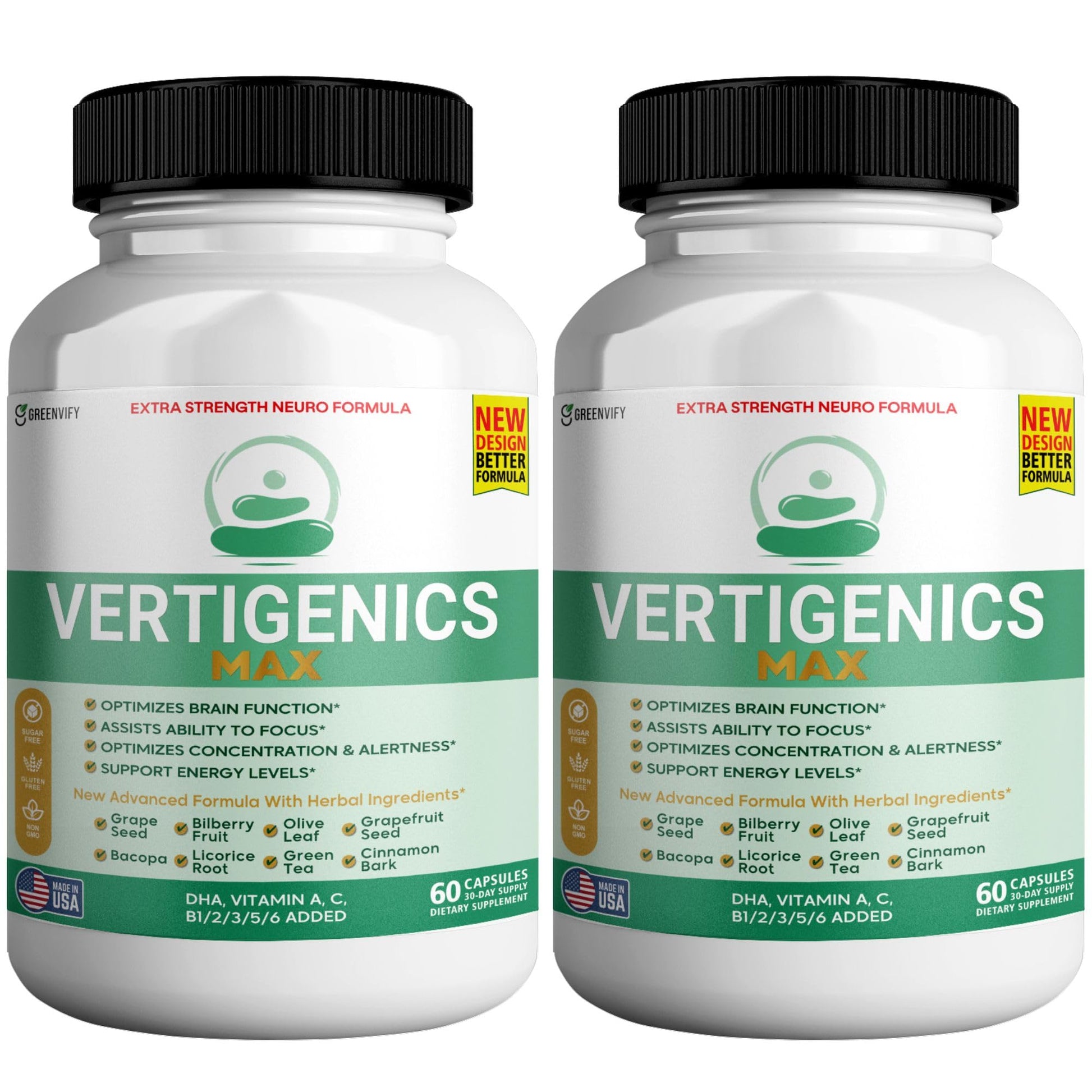 GREENVIFY Vertigenics Max Brain Support Supplement Extra Strength Neuro Formula, 120 Capsules