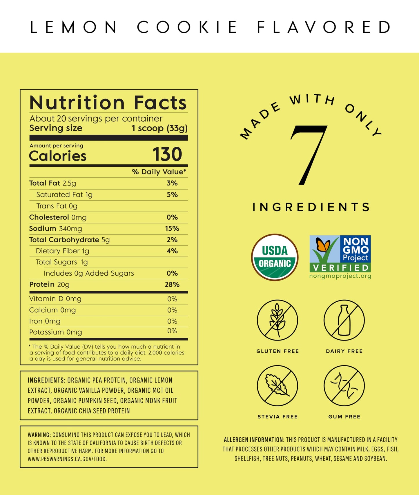 Truvani Vegan Pea Protein Powder Lemon Cookie, 20 Servings