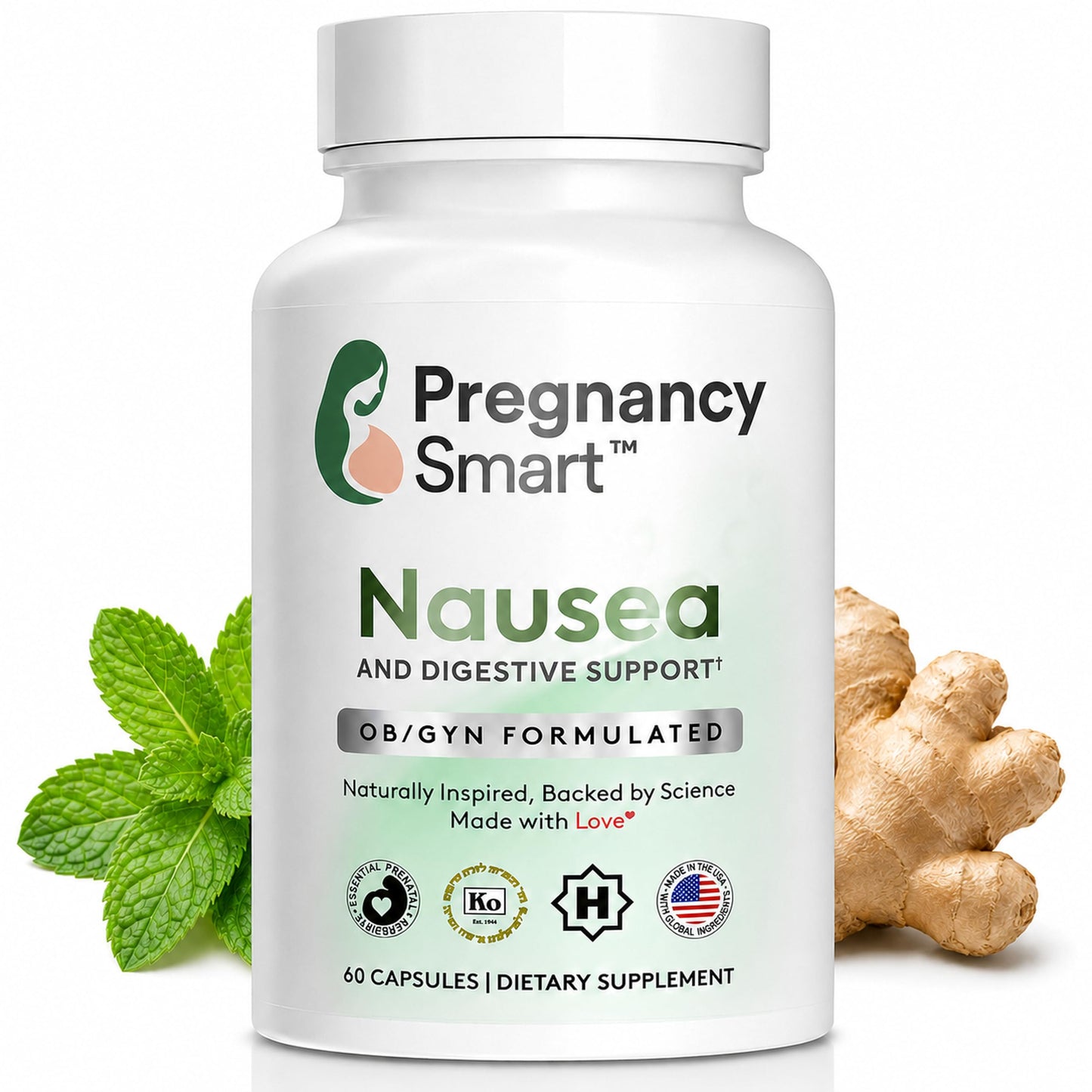 Pregnancy Smart Ginger, Vitamin B6 & Electrolytes Capsules 60 Count