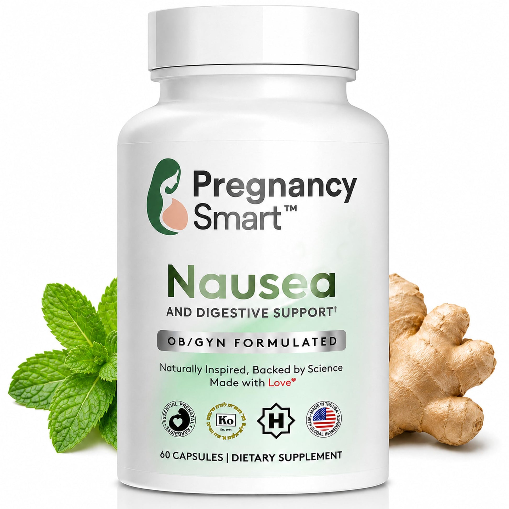 Pregnancy Smart Ginger, Vitamin B6 & Electrolytes Capsules 60 Count