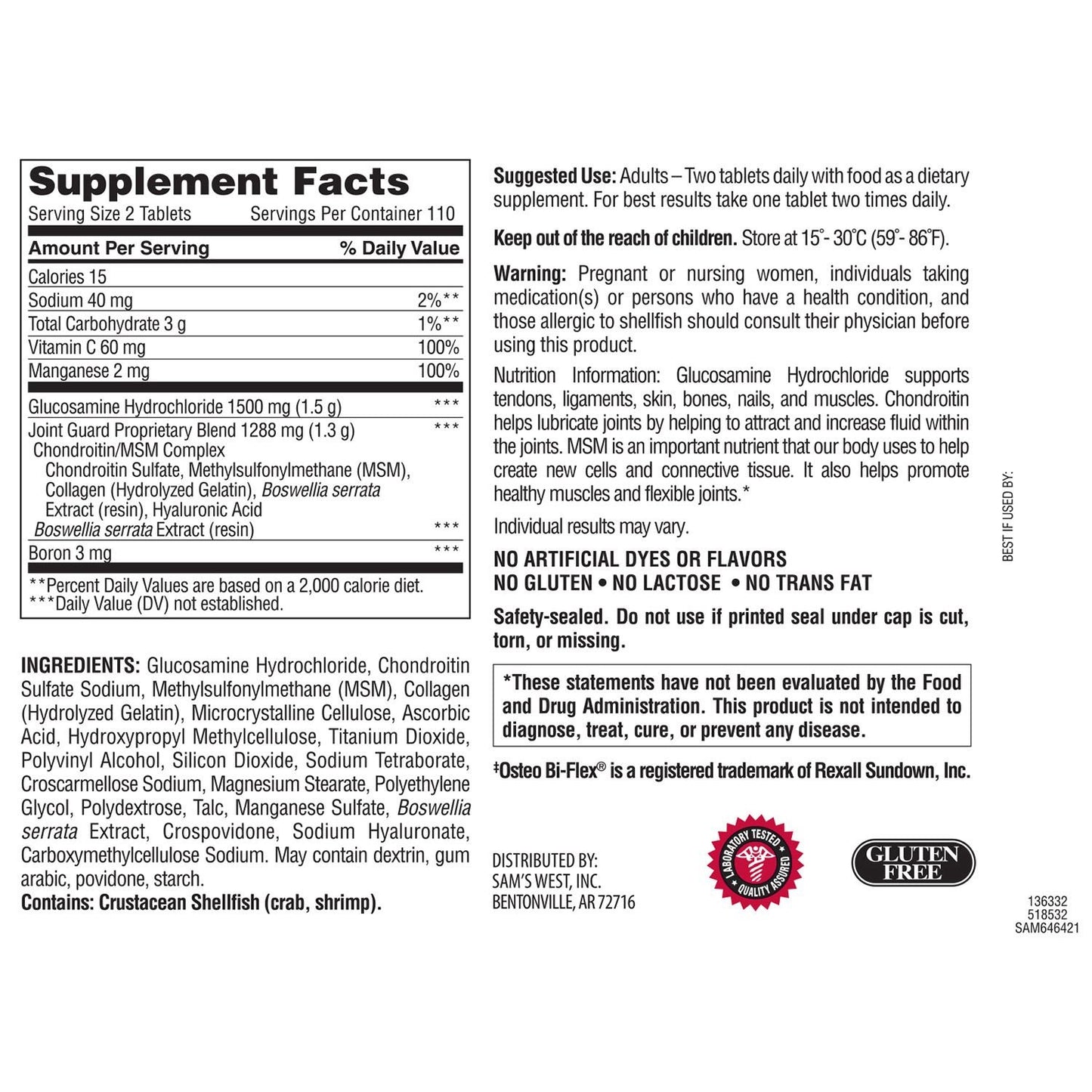 Member's Mark Triple Strength Glucosamine Chondroitin MSM Tablet, 220 Count