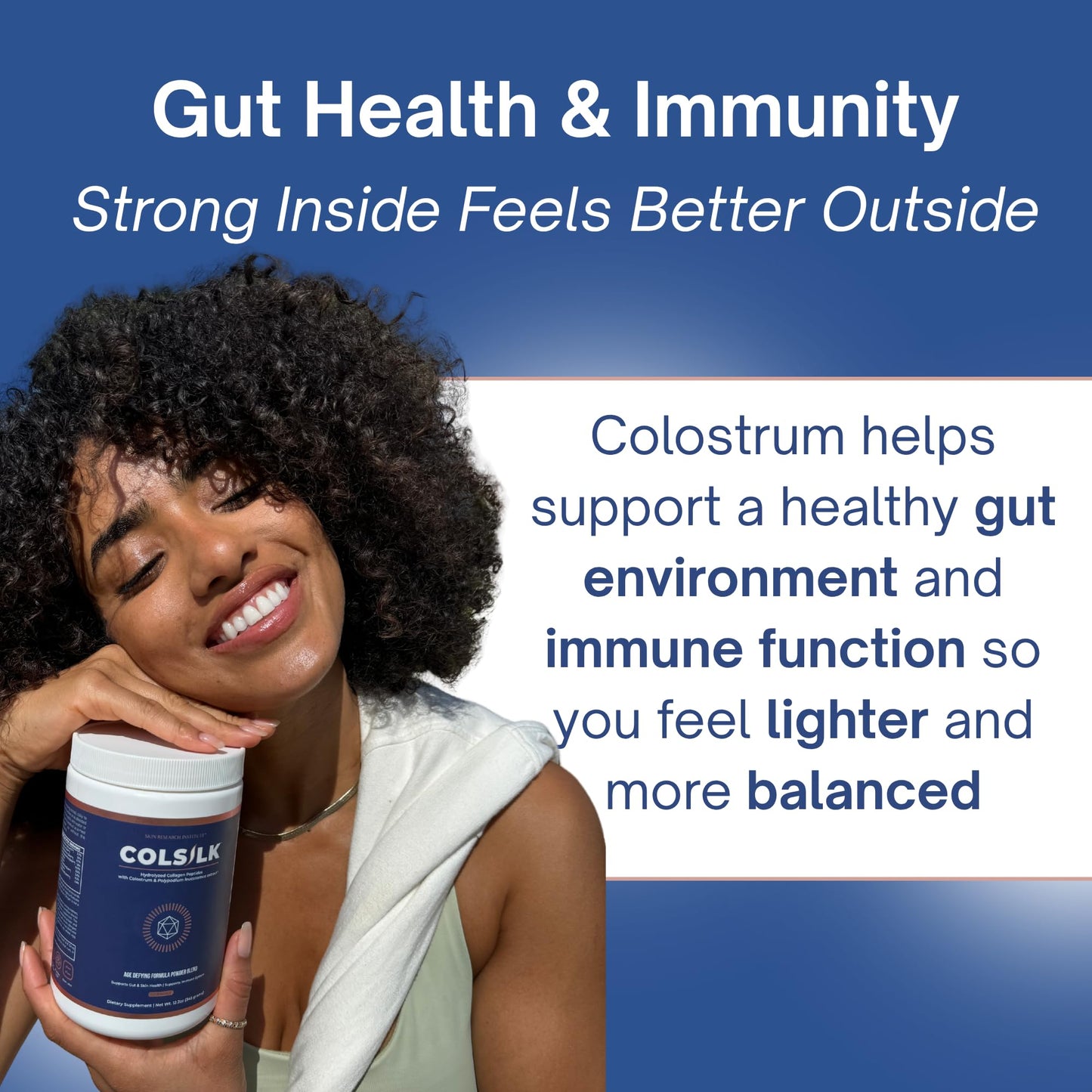 Skin Research Institute ColSilk Unflavored Hydrolyzed Collagen Powder with Colostrum and Polypodium - Skin, Hair, Nails, Gut Health and Joint Support - 12.16 oz