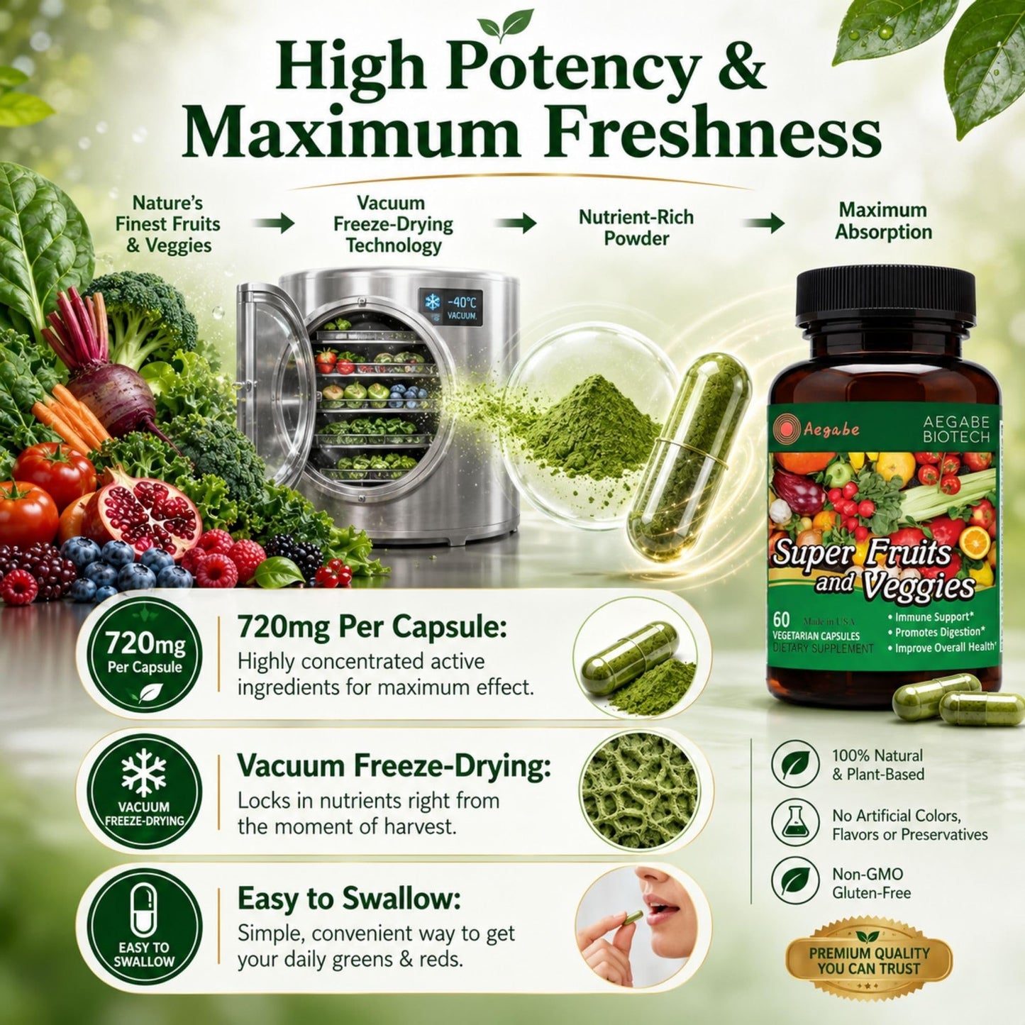 aegabe Super Fruits and Veggies Supplement, 60 Capsules