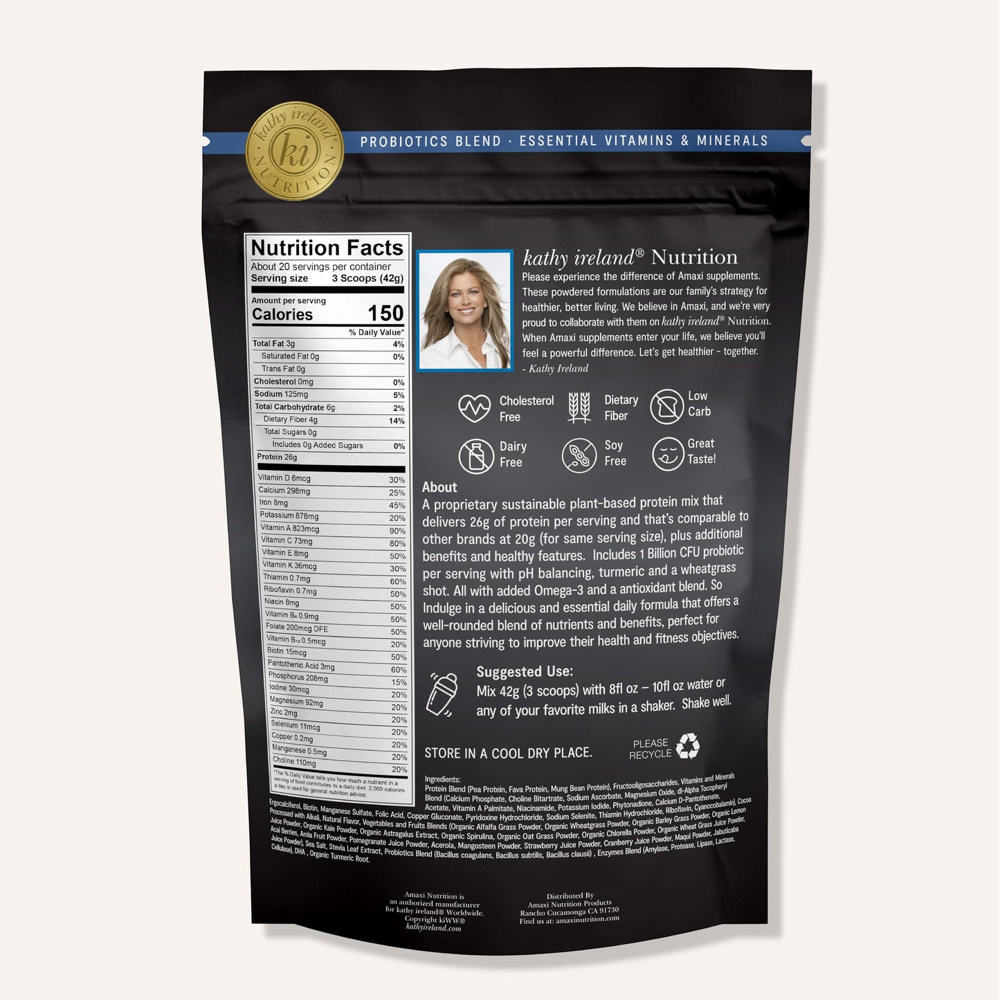 AMAXI Kathy Ireland Nutrition Daily Essentials Plant-Based Protein Powder for Women, Chocolate, 29.6 oz