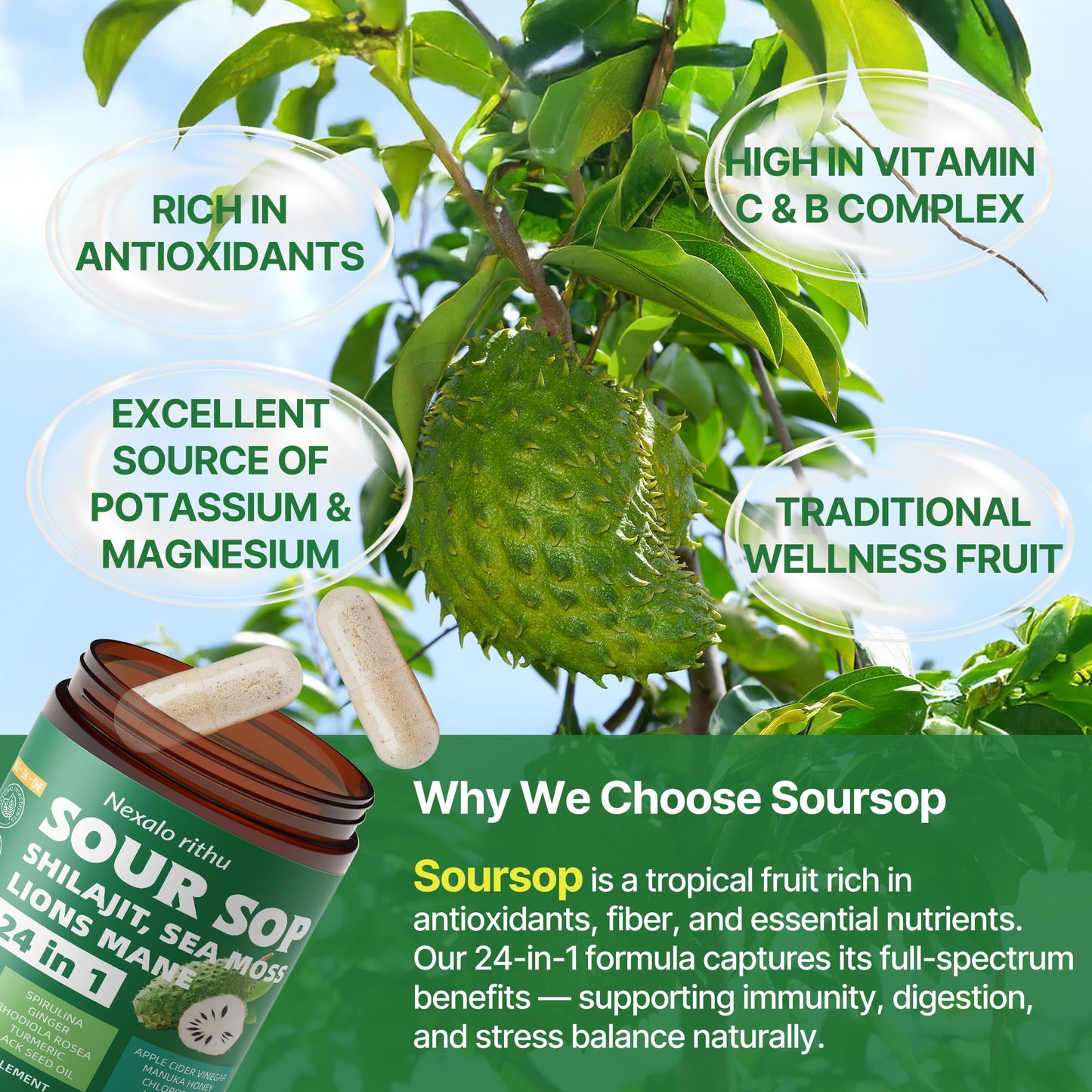 Nexalo rithu Soursop Capsules 1 Count