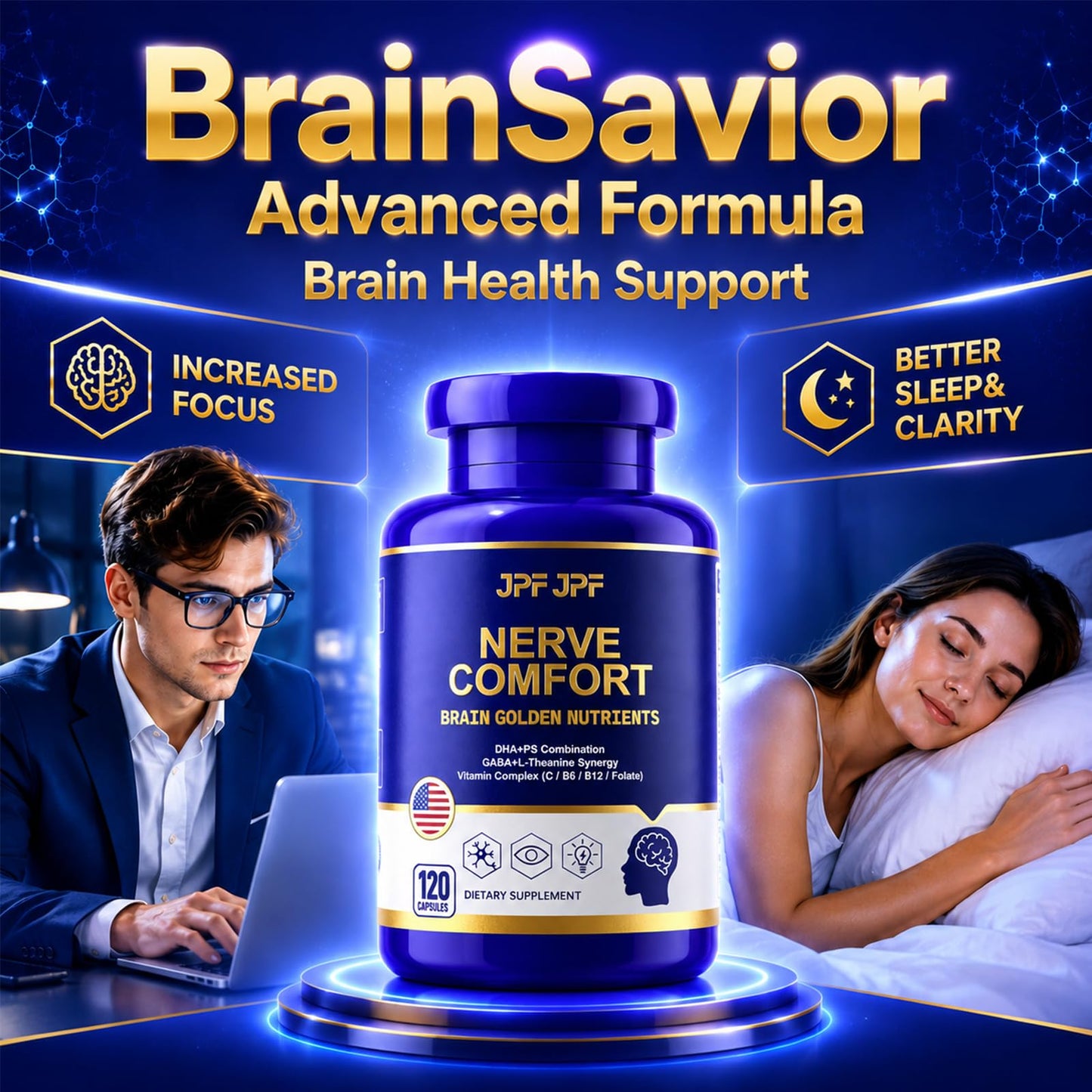 JPFJPF Brain Supplement Memory Focus, 5 in 1 Phosphatidylserine, 120 Capsules