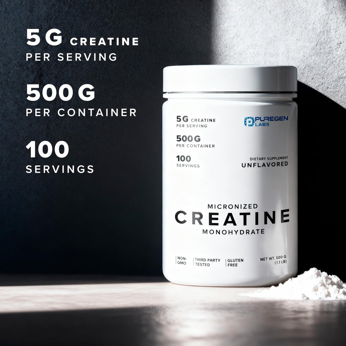 P Puregen Labs Micronized Creatine Monohydrate Powder 1.1 lb