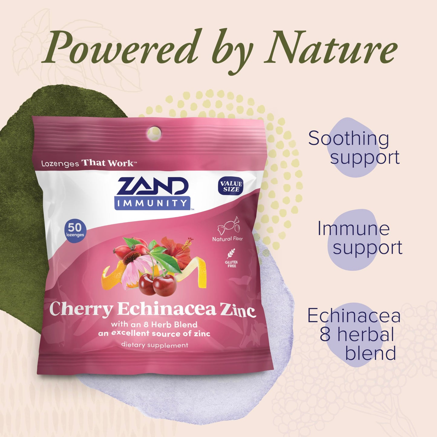 ZAND Immunity Cherry Echinacea Zinc Throat Lozenges, 50 Count