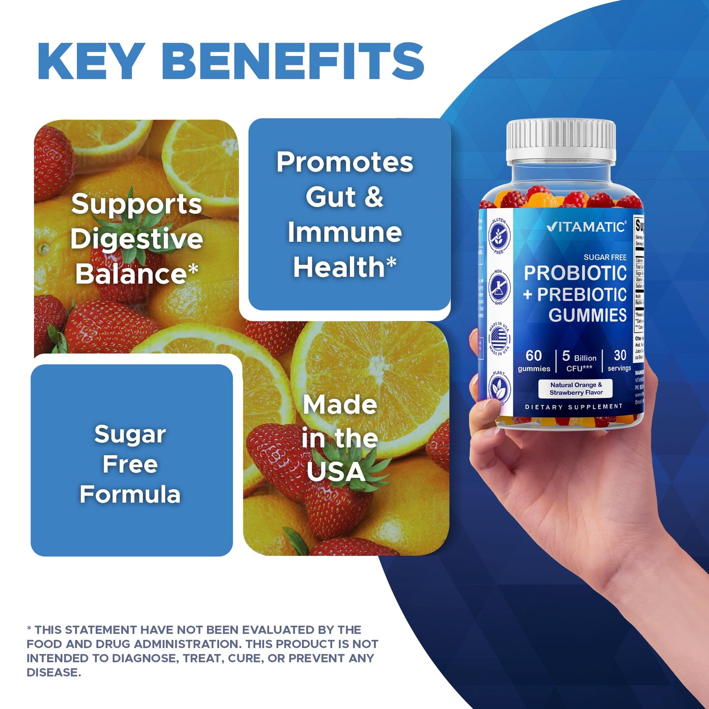 Vitamatic Sugar Free Probiotic Gummies for Men and Women 120 Gummies