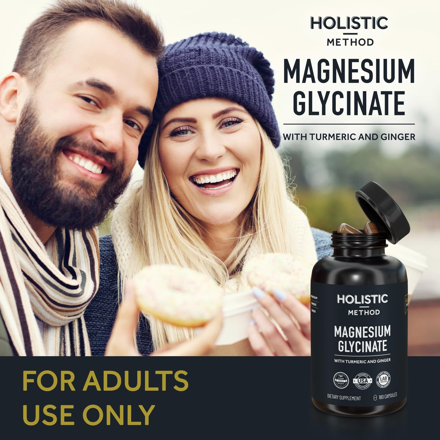 Holistic Method Magnesium Glycinate Capsules with Organic Turmeric and Ginger, 180 Capsules