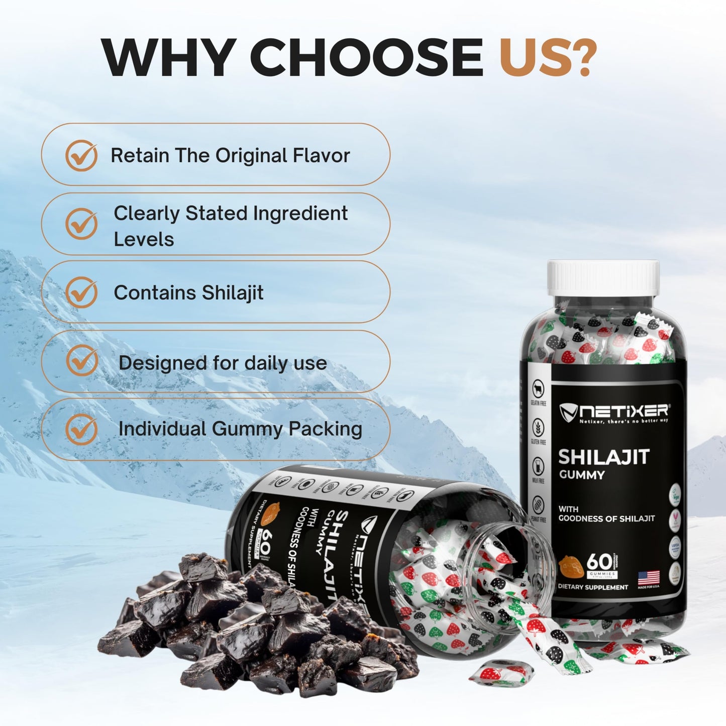 nETiXER Shilajit Gummies Gummy 60 Count