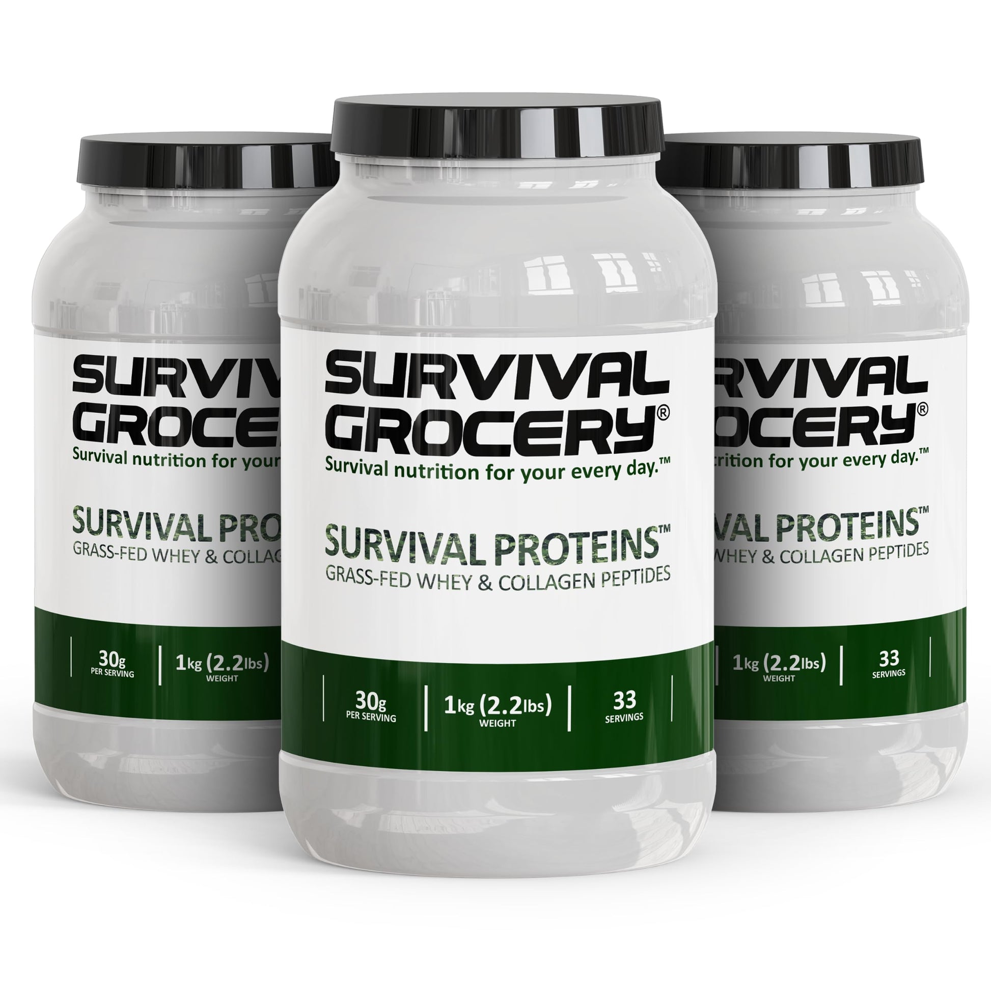 Survival Grocery Survival Proteins Grass-Fed Whey Protein & Grass-Fed Collagen Peptides (Types I & III) Powder, 3 Jugs