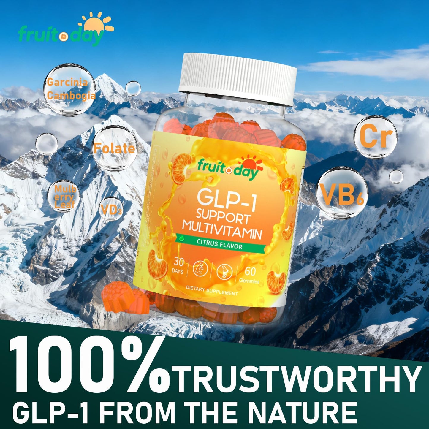 Fruitoday GLP-1 Supplement Gummies, Daily Gummy with Vitamins, Minerals & Botanicals, Citrus Flavor, 1 Count