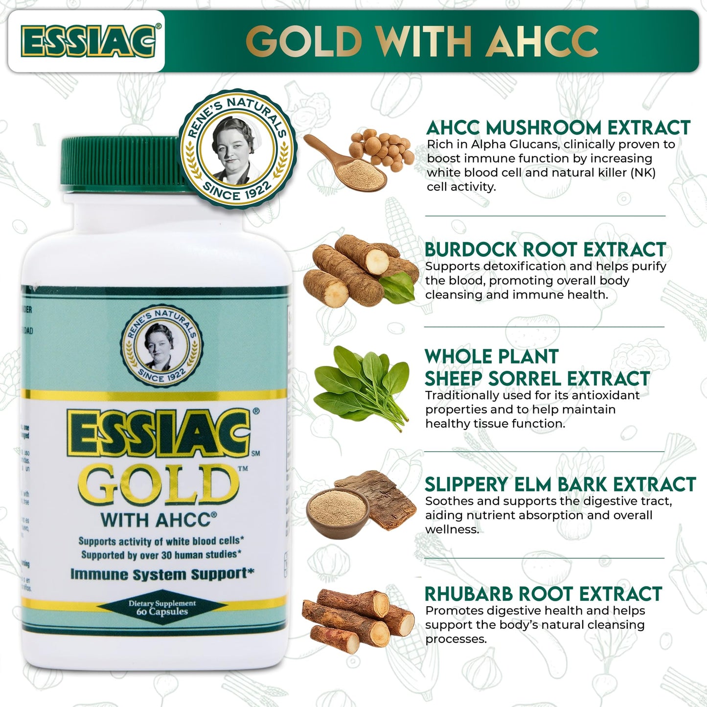 Essiac Essiac Gold with AHCC Premium Immune System Booster Capsule, 60 Capsules
