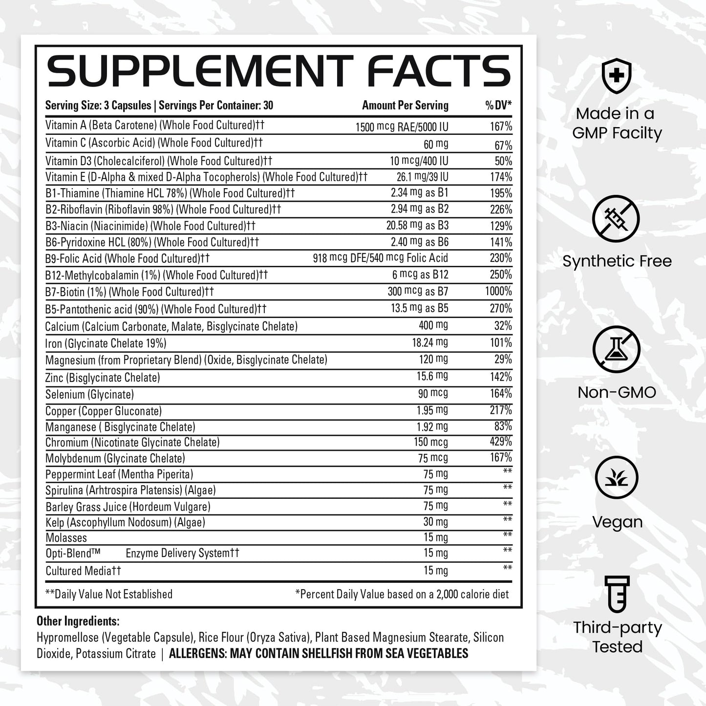 GAINS IN BULK Square 1 Multivitamin and Mineral Supplement for Women and Men, 90 Capsules