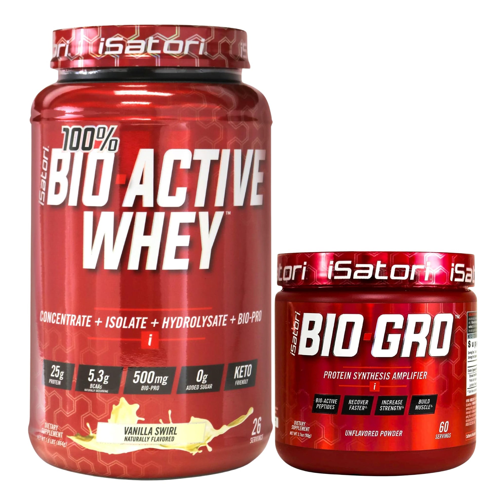 iSatori Bio-GRO Vanilla Ice Cream Protein Powder & Bio-Active Whey Protein Powder Unflavored, 40.5 Servings