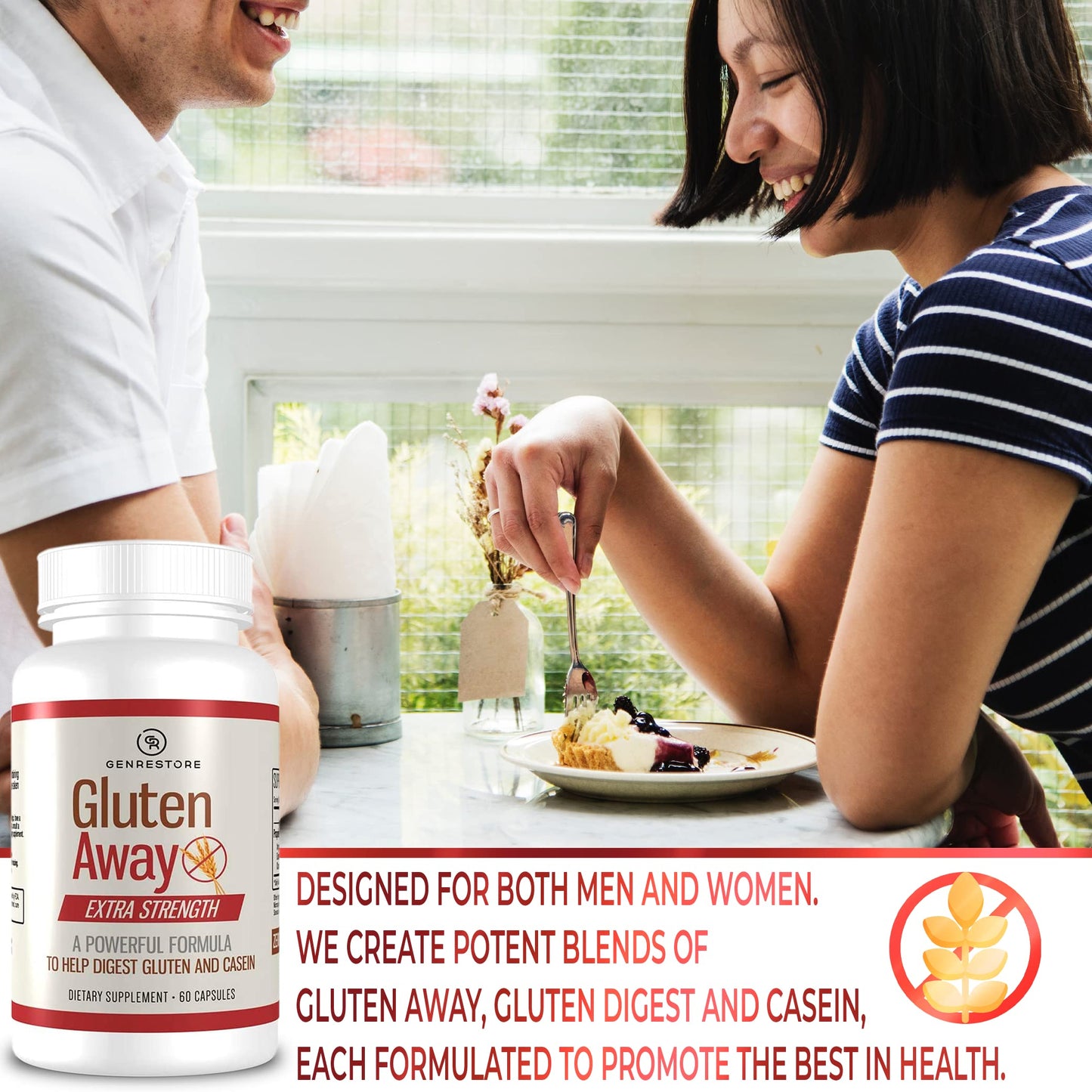 Berry Gen Gluten Away Dietary Supplement – Extra Strength Digestive Enzymes, Gluten & Casein Support, 60 Capsules