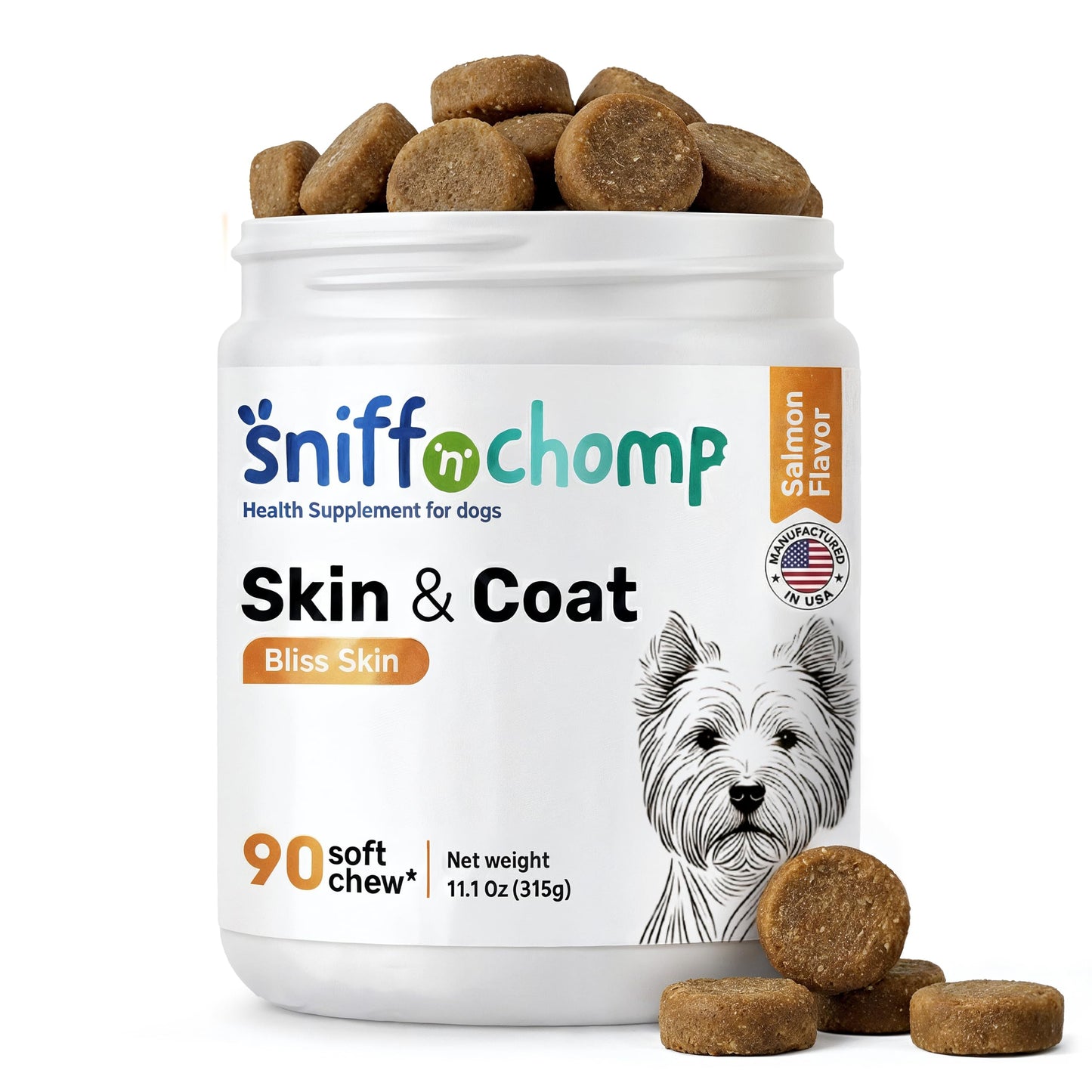 SNIFF 'N' CHOMP Omega 3 for Dogs Soft Chews, 90 Soft Chews