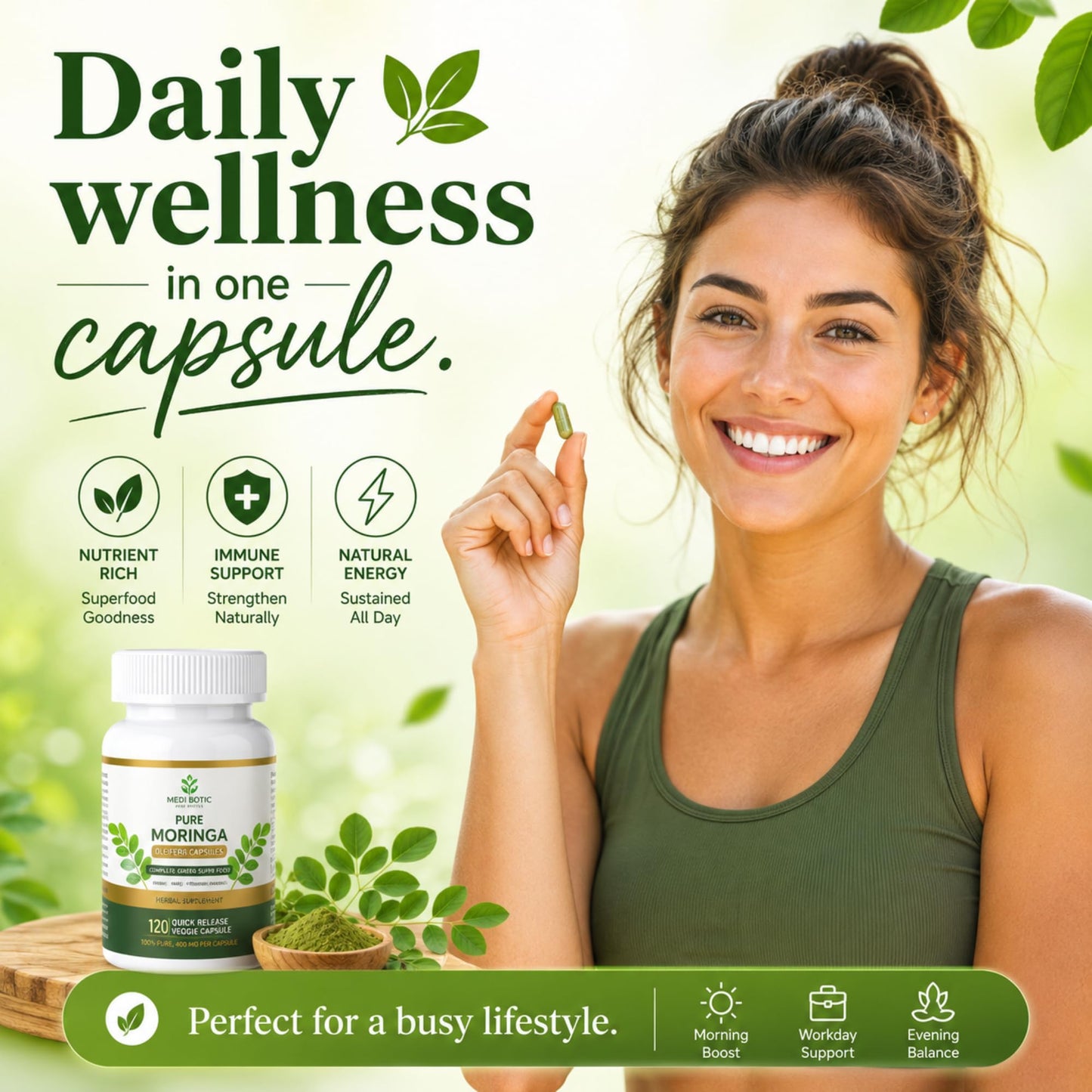MEDI BOTIC Organic Moringa Capsules 800mg, 240 Count