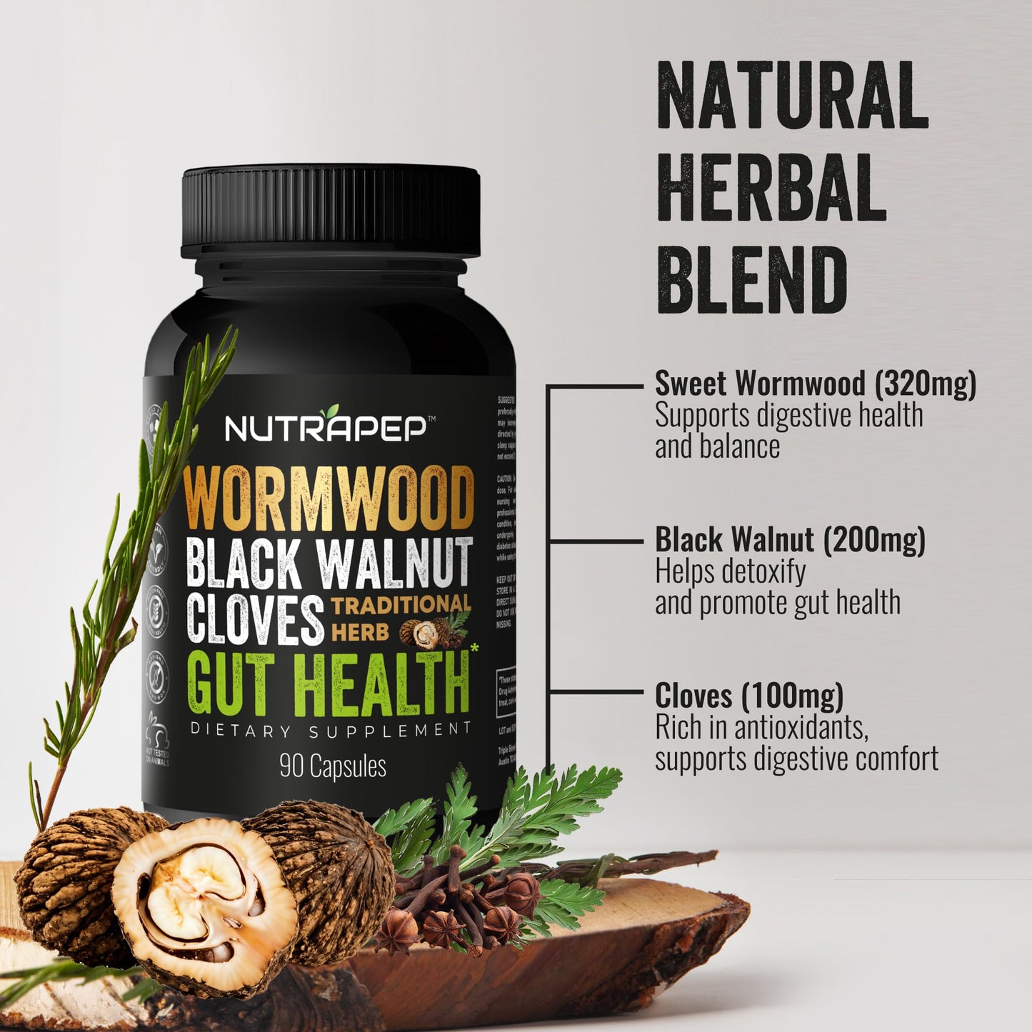 NutraPep Wormwood Black Walnut Clove Capsules 90 Count