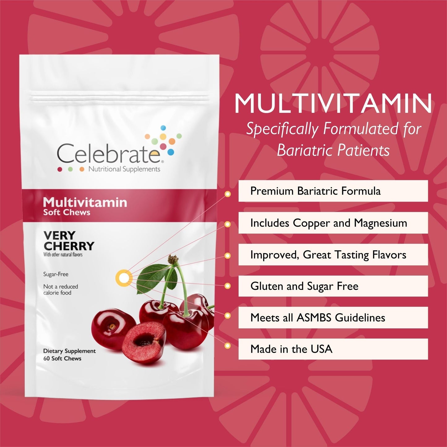 Celebrate Bariatric Supplements Bariatric Multivitamin Soft Chews Gummy 60 Count