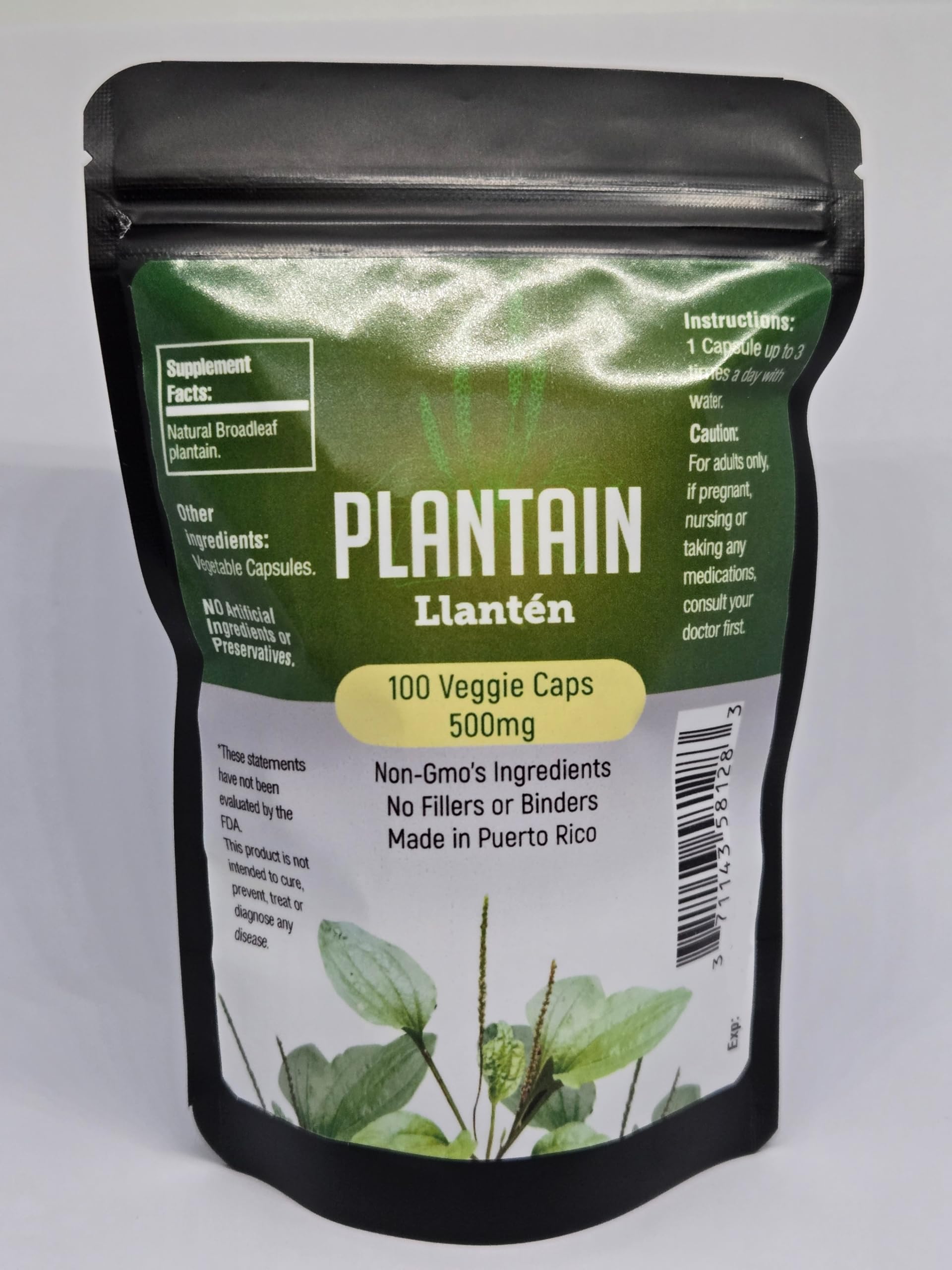 Generic 500mg Plantain Llanten Capsules, 3 Count