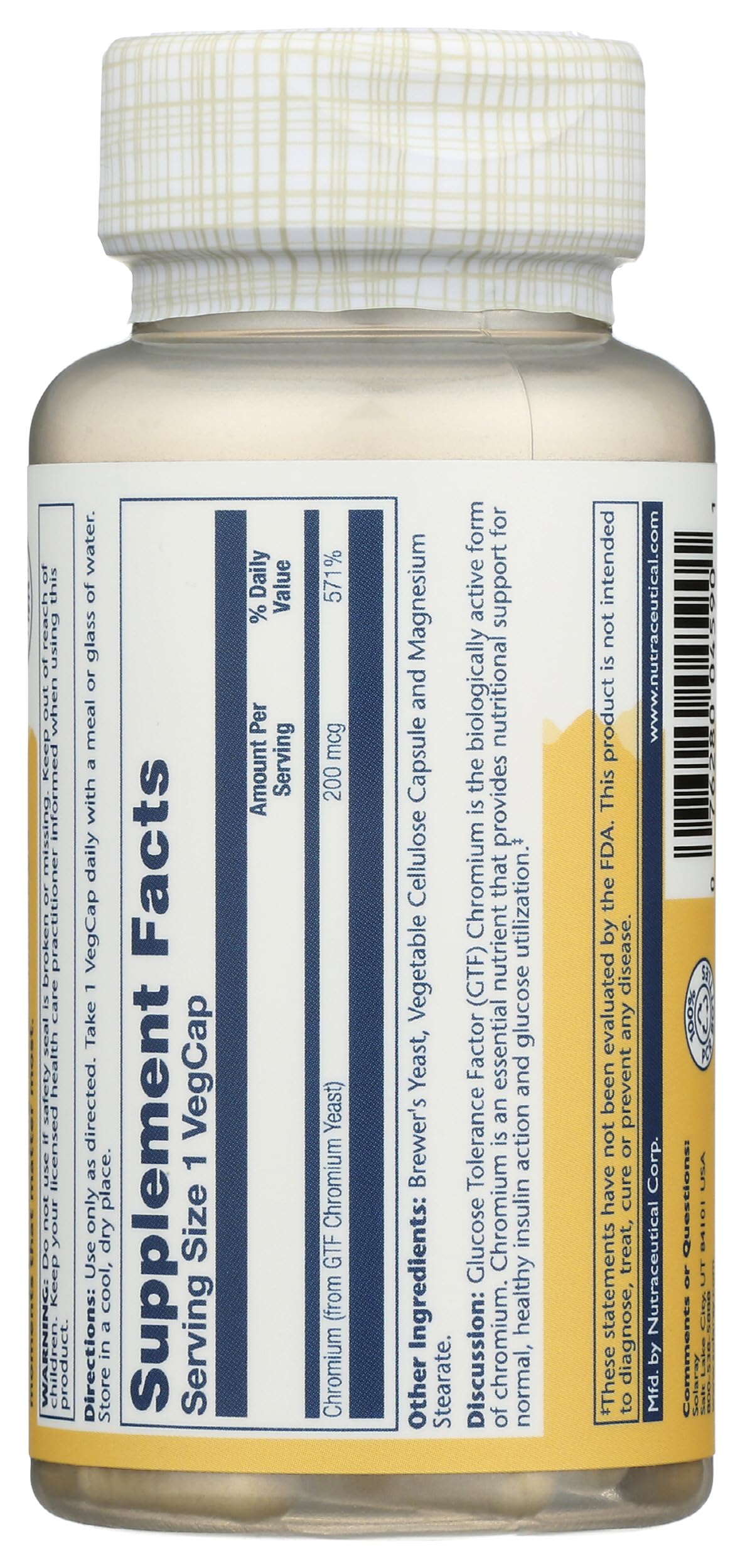 Solaray GTF Chromium 200mcg Capsules, 100 Count