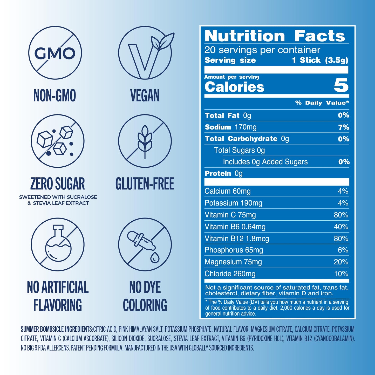 TREVI Electrolytes Powder Packets Sugar Free Hydration Ocean Splash Powder 2.4