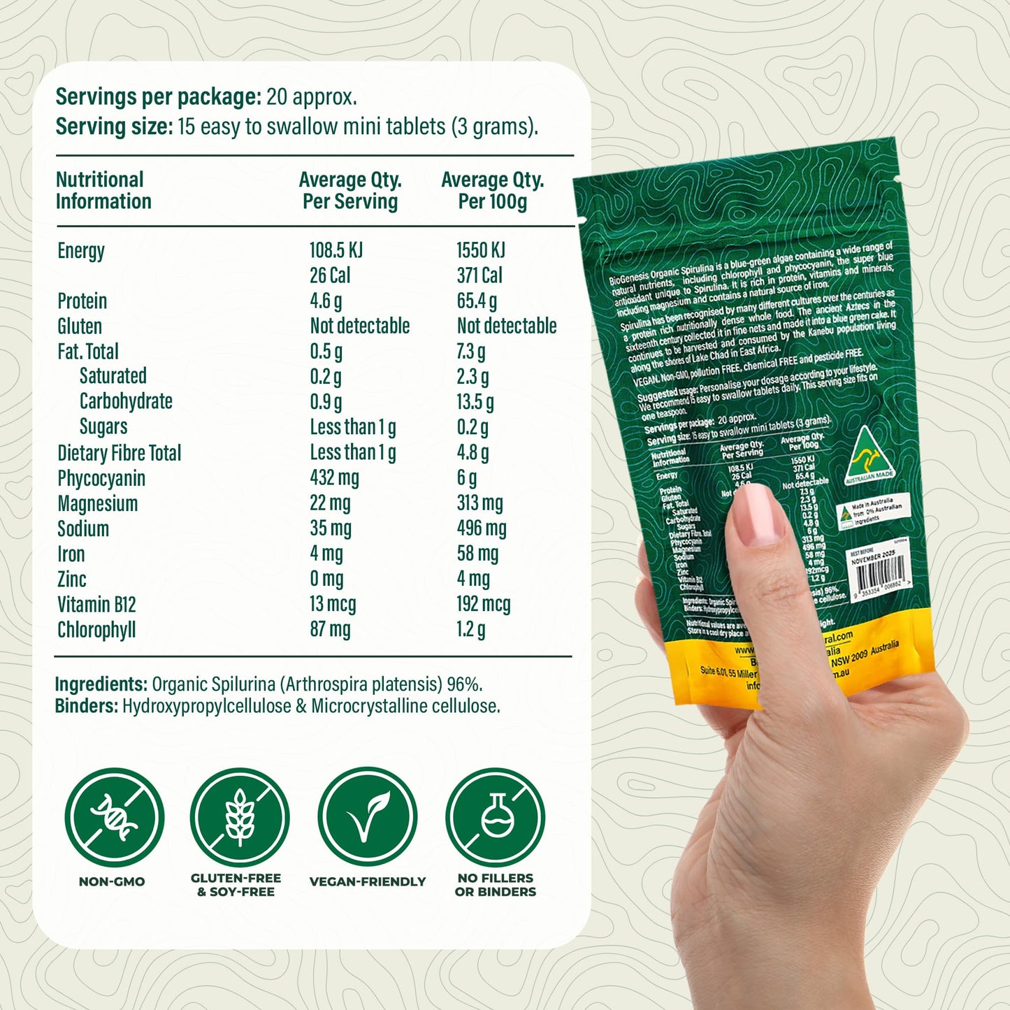 Biogenesis Organic Spirulina Mini Tablets 300 Tablets