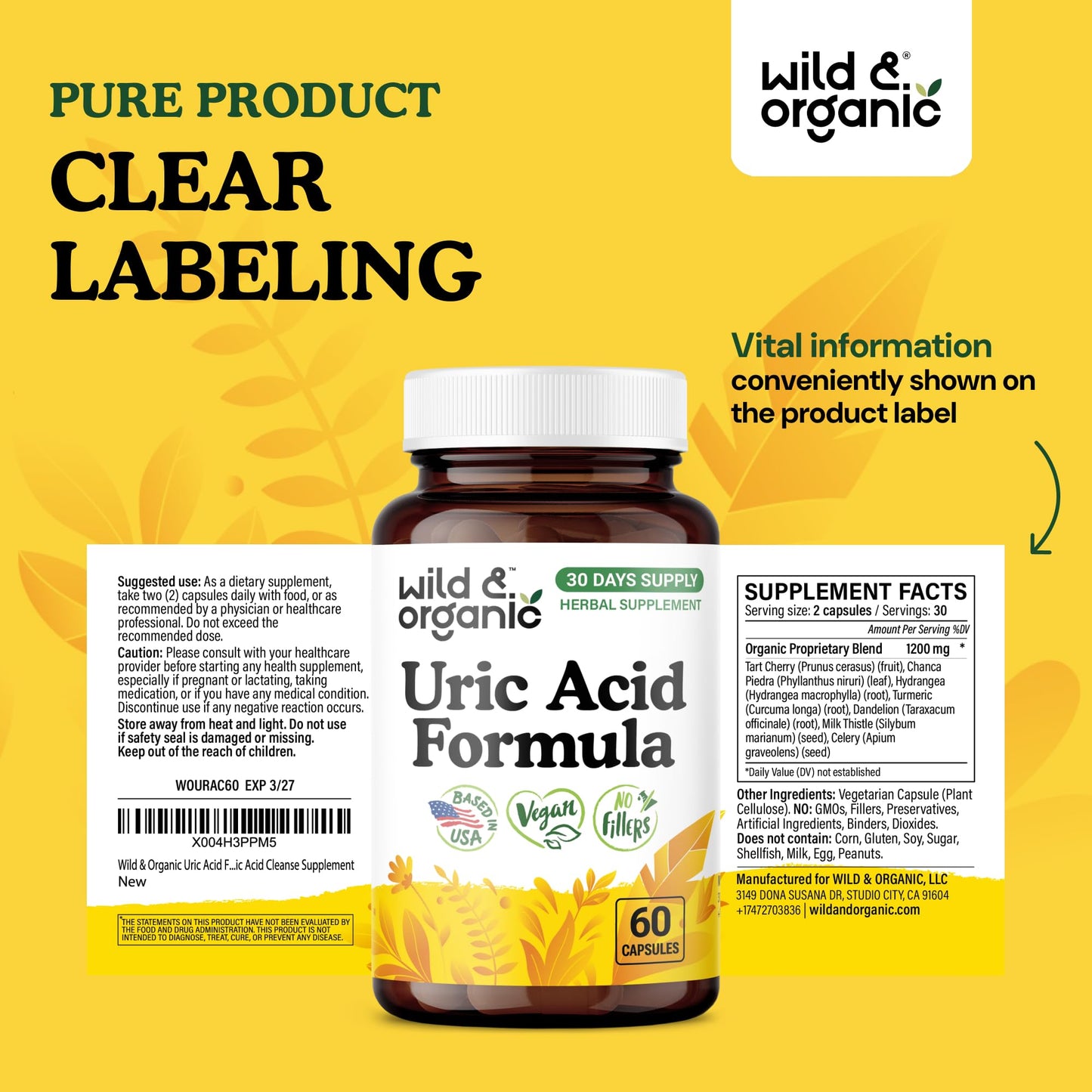 Wild & Organic Uric Acid Formula Capsules, 60 Count