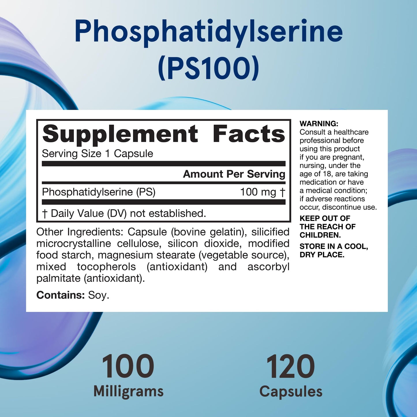 Jarrow Formulas PS100 Phosphatidylserine 100mg Capsules, 120 Count
