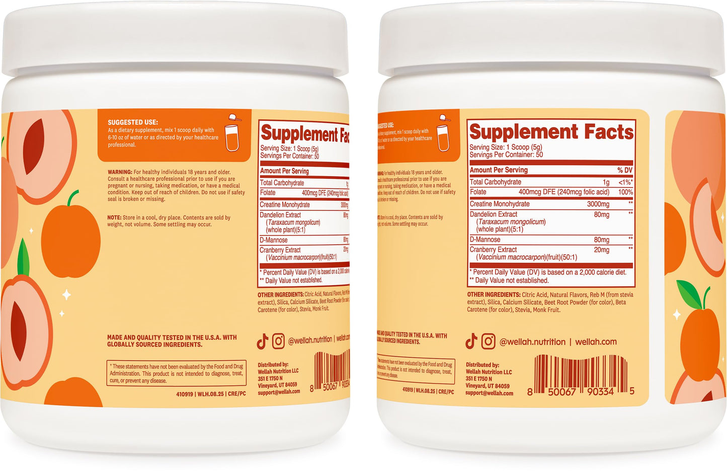 Wellah Creatine for Women - Creatine Monohydrate with Dandelion & Cranberry Extract Powder, 50 Servings, 9.6