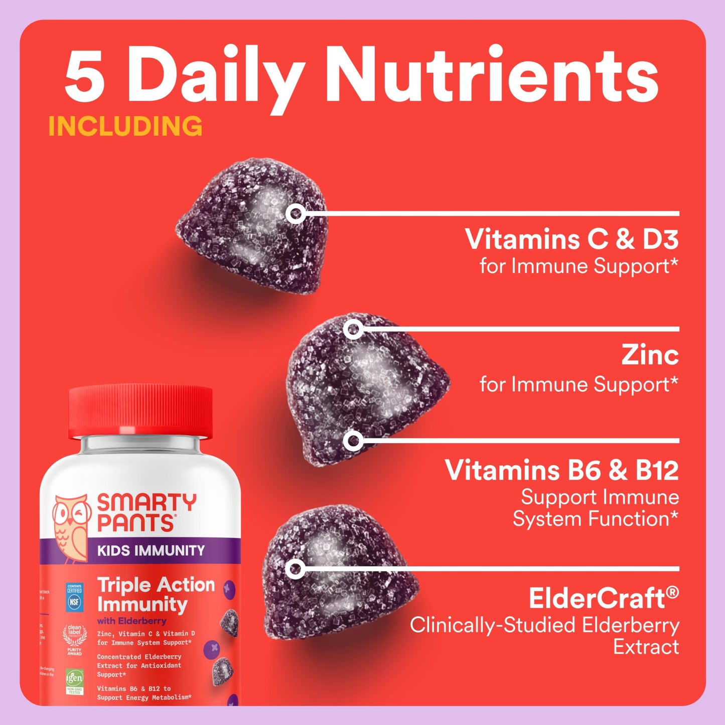 SmartyPants Kids Digestive & Immune Support Bundle: Fiber & Veggies + Elderberry Gummies with Prebiotic Fiber, Vitamins C, D3, B12 & Zinc, 120 Gummies