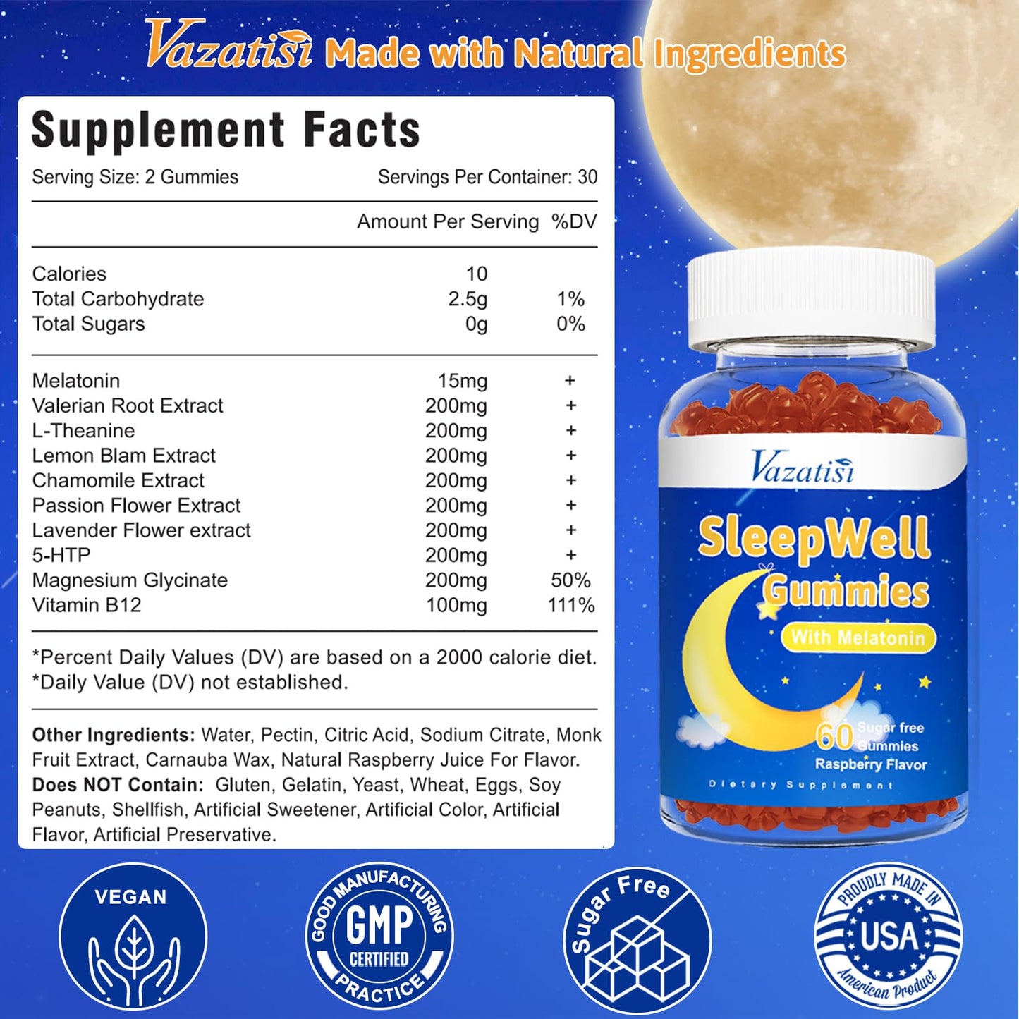 Vazatisi Sleep Gummies for Adults and Kids, 120 Gummies