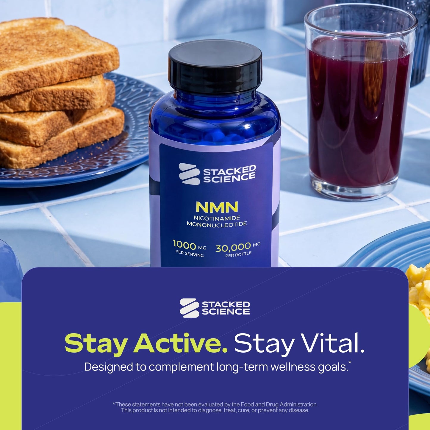 Stacked Science NMN 1000mg Nicotinamide Mononucleotide Supplement Capsule, 60 Capsules