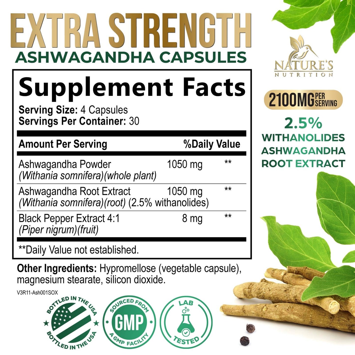 Nature's Nutrition Ashwagandha Capsules 120 Count