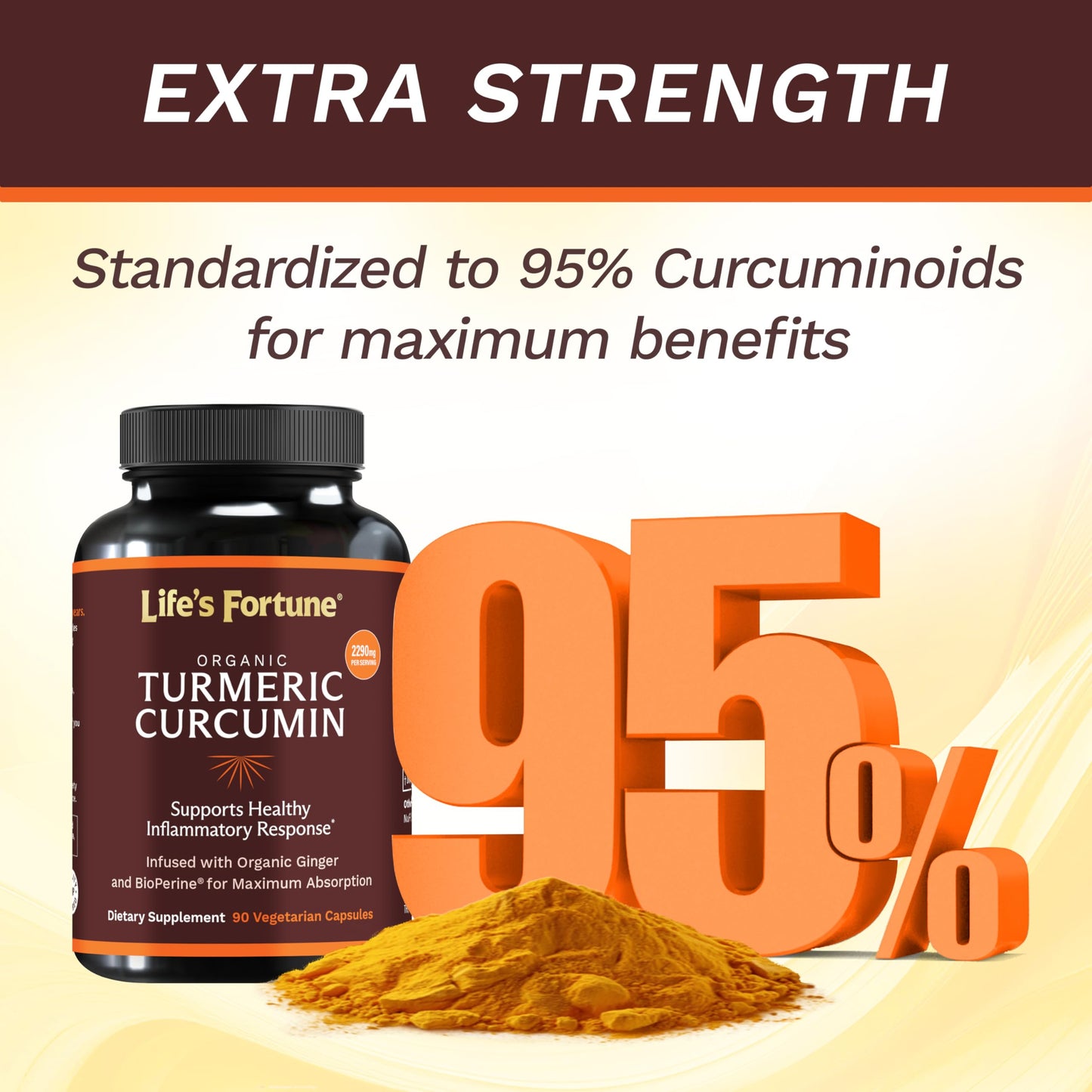 Life's Fortune Organic Turmeric Curcumin with Black Pepper and Ginger Capsule, 90 Count