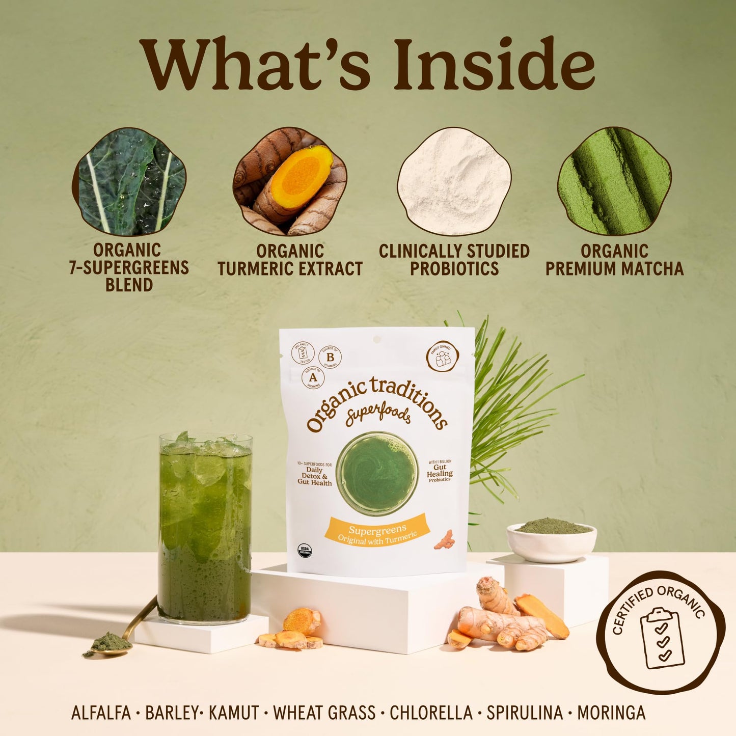 Organic Traditions Super Greens Turmeric Powder Blend 7