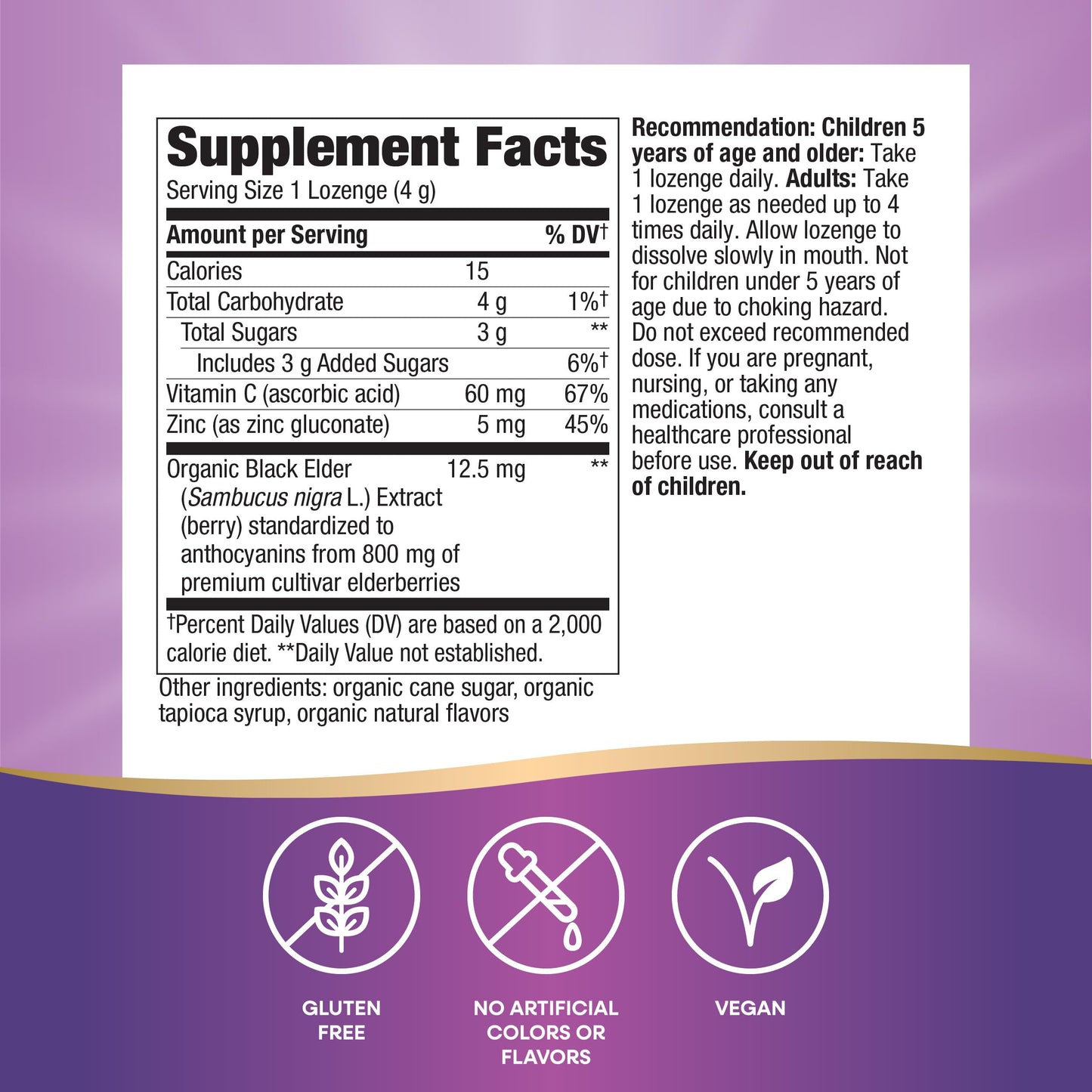 Nature's Way Organic Sambucus Elderberry Zinc Tablet 72 Count
