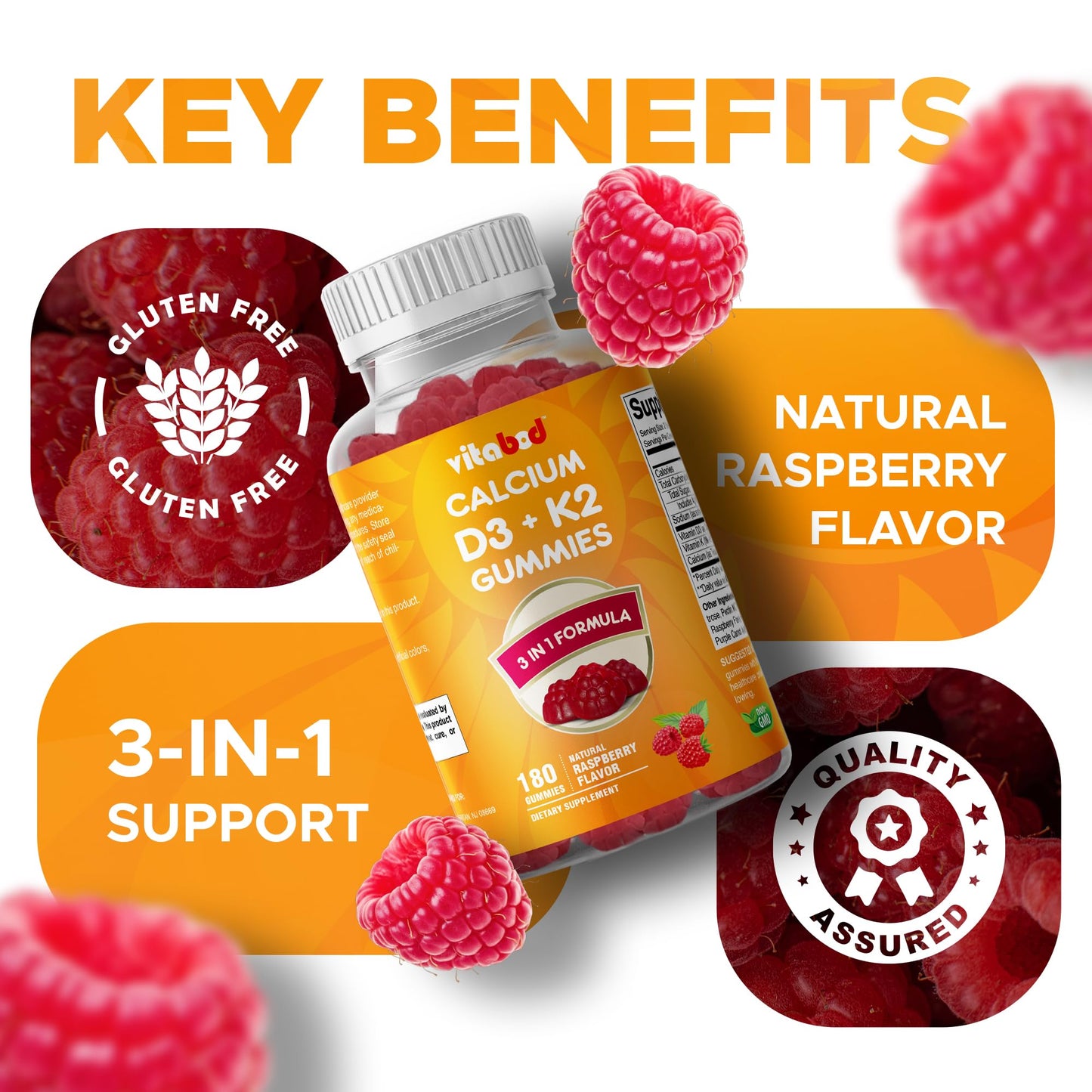 Vitabod Vitamin D3 + K2 Gummies 180 Count