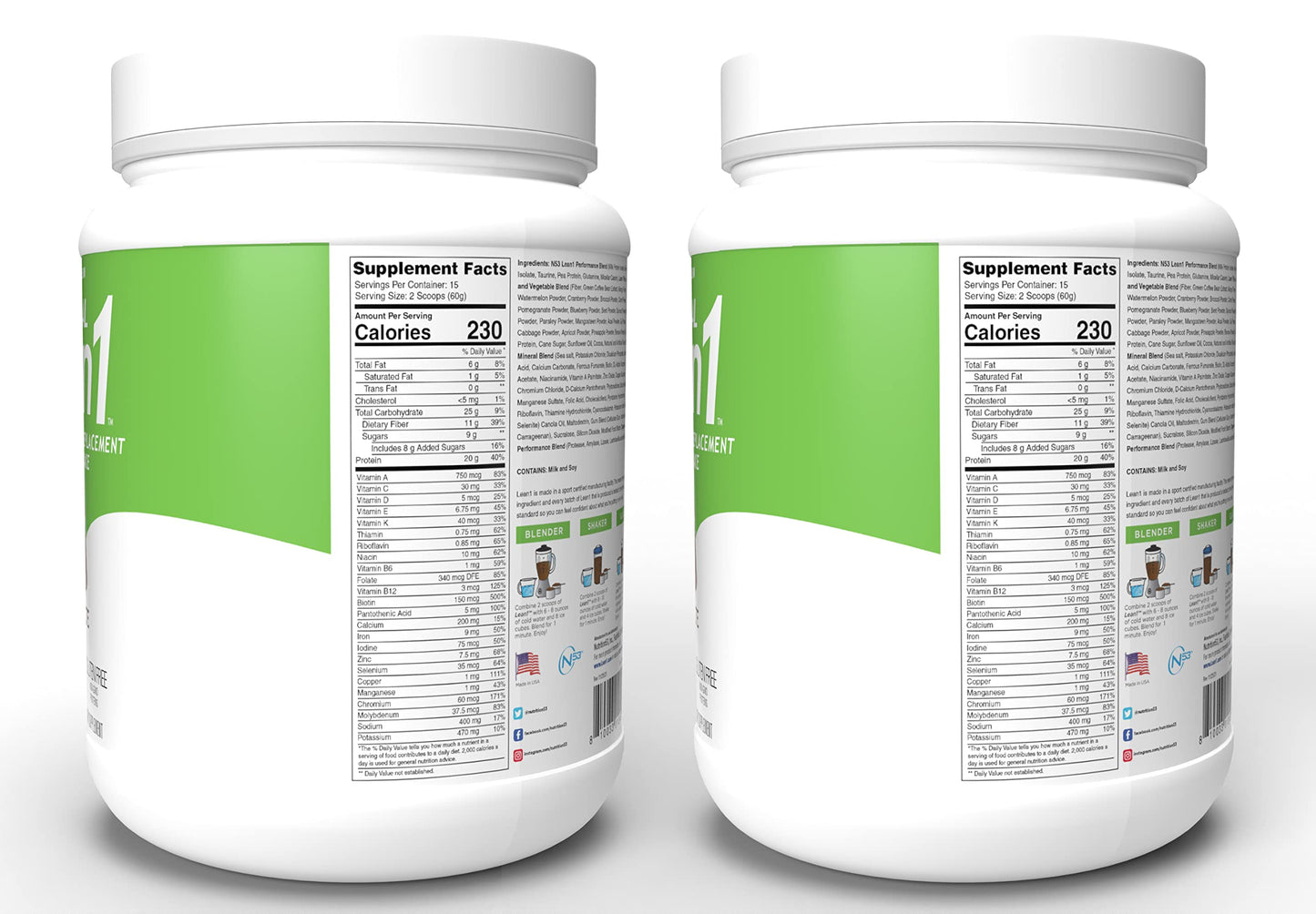 LEAN1 Meal Replacement Protein Shake Powder 63.4 oz