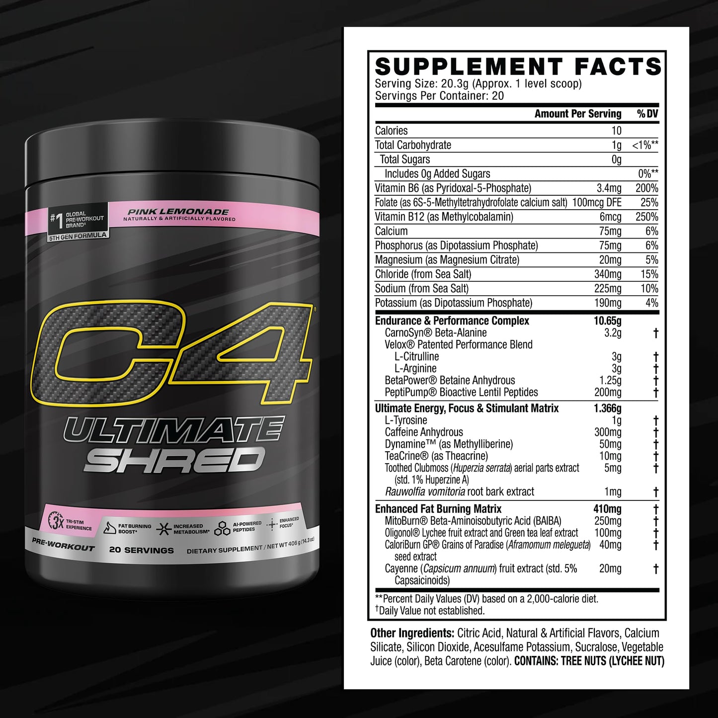 C4 Ultimate Shred Pre Workout Powder 14.3 oz, 20 Servings