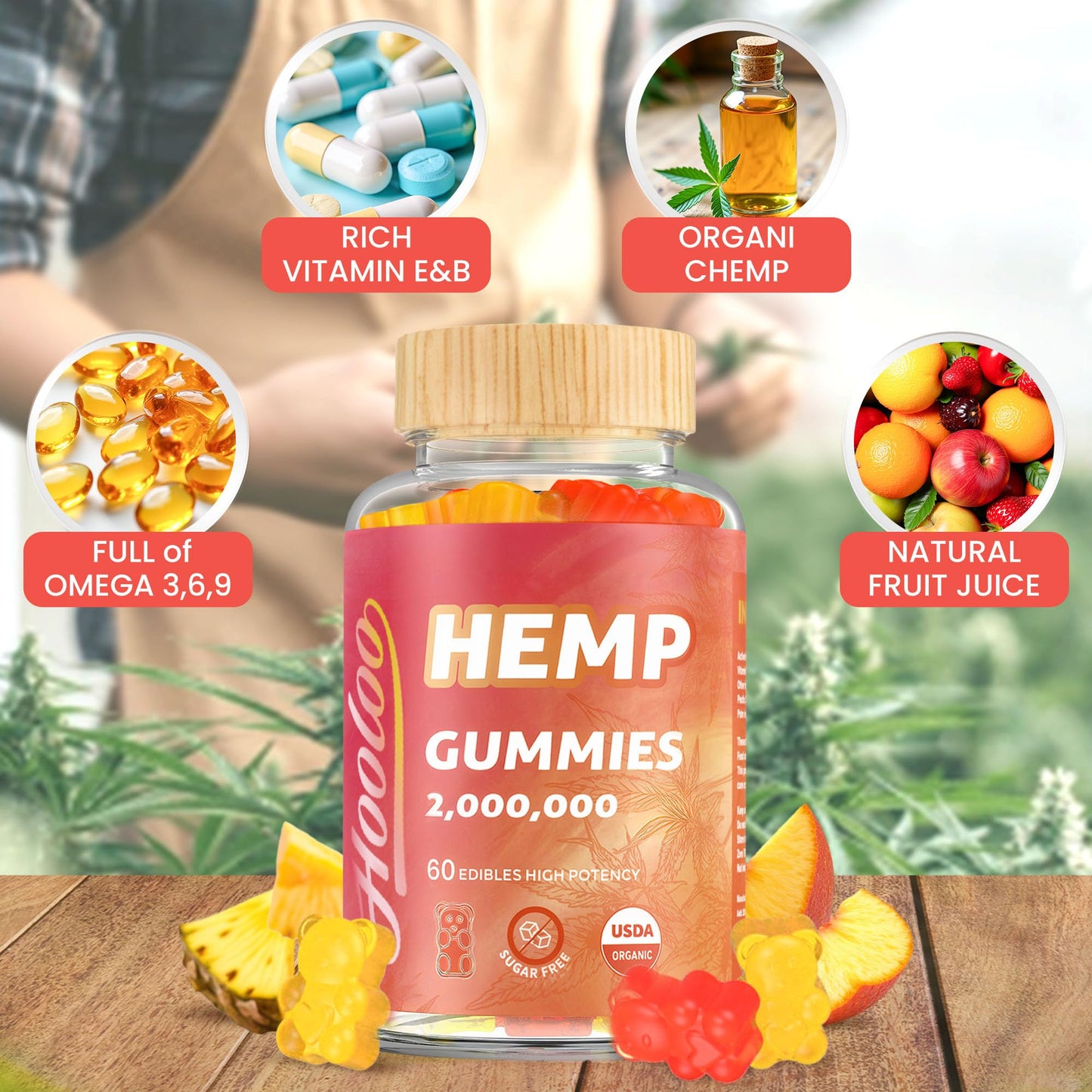 HOOLOO Hemp Gummies for Adults 120 Gummies