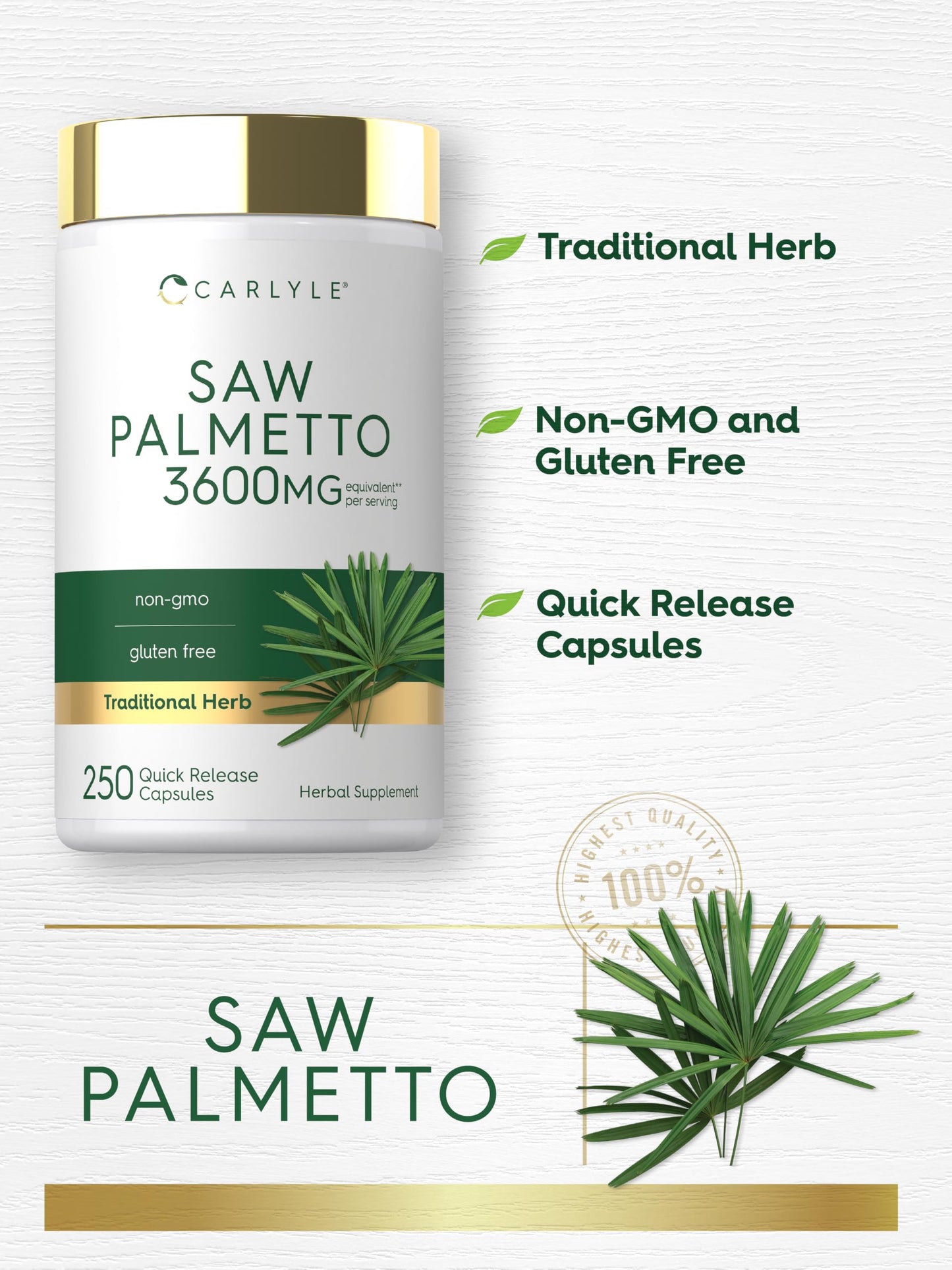 Carlyle Saw Palmetto for Men and Women 250 Capsules