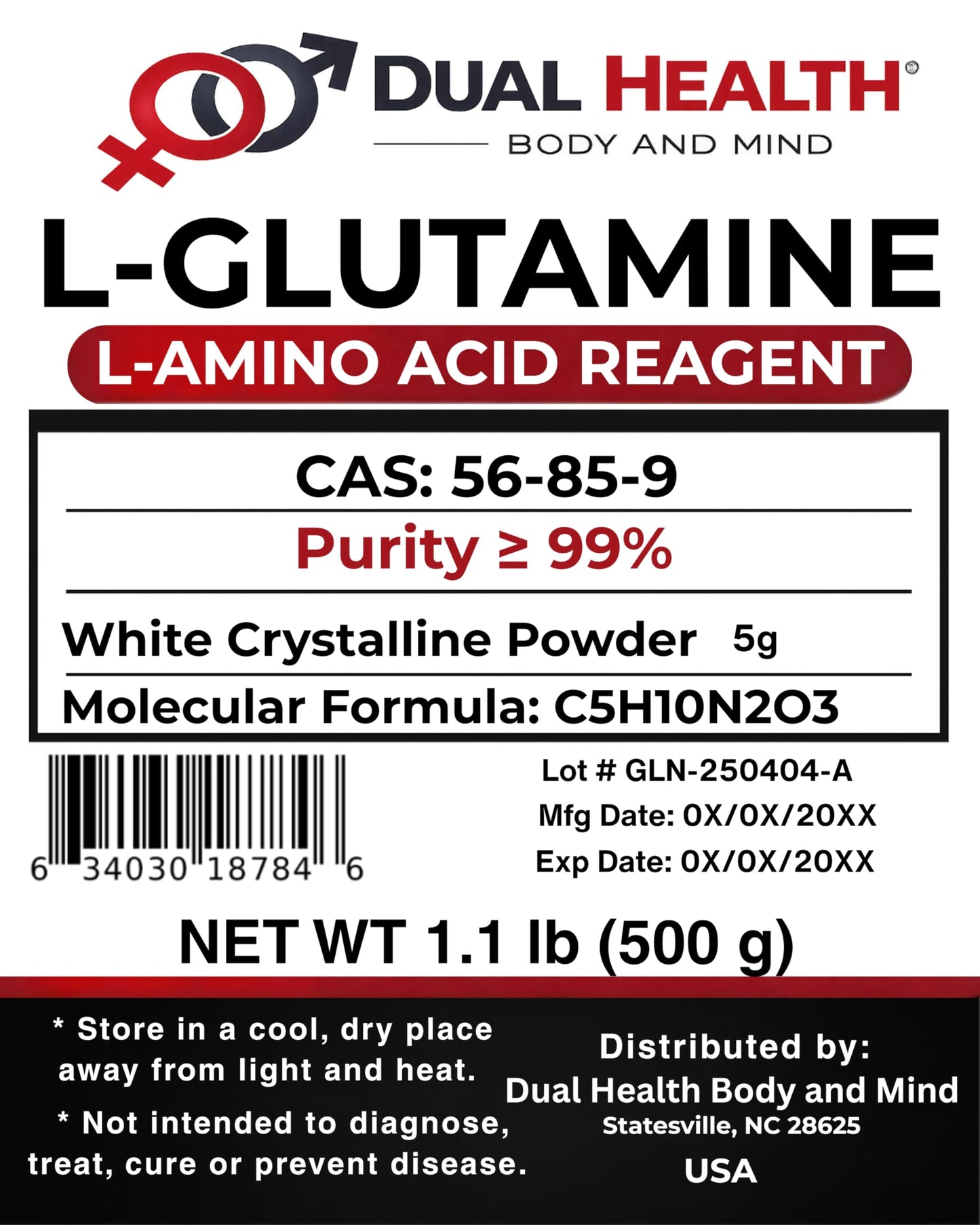 Dual Health Body & Mind L-Glutamine Powder 17.637 oz
