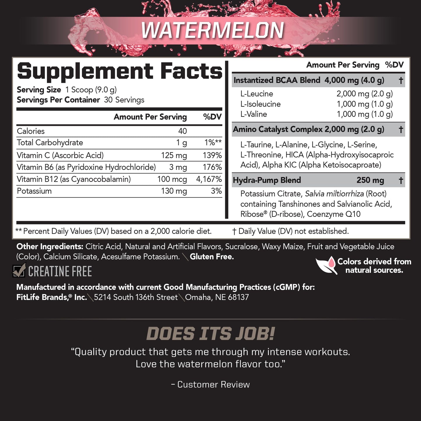PMD Sports BCAA Stim-Free Amino Acids Watermelon Flavor Powder 9.2 Ounce