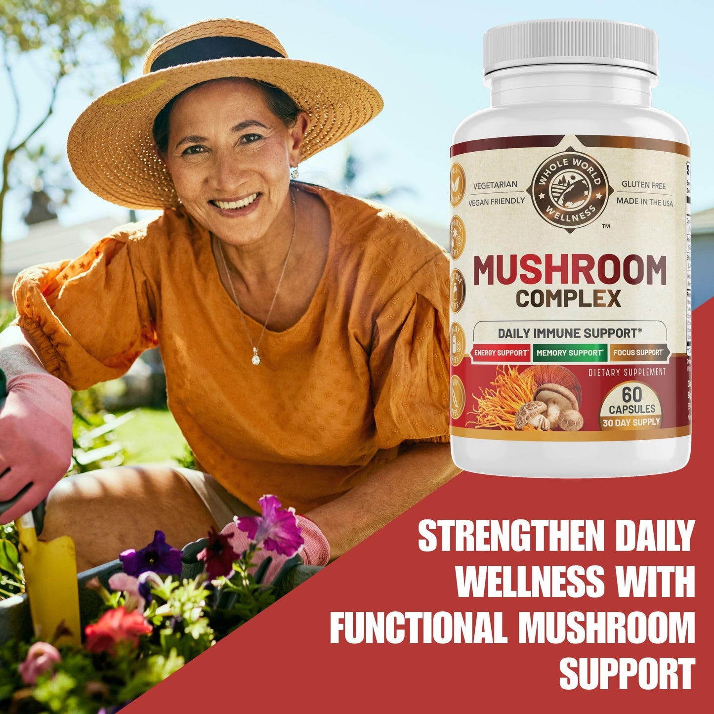 WHOLE WORLD WELLNESS All Natural Mushroom Complex 10 in 1 Capsule 60 Count